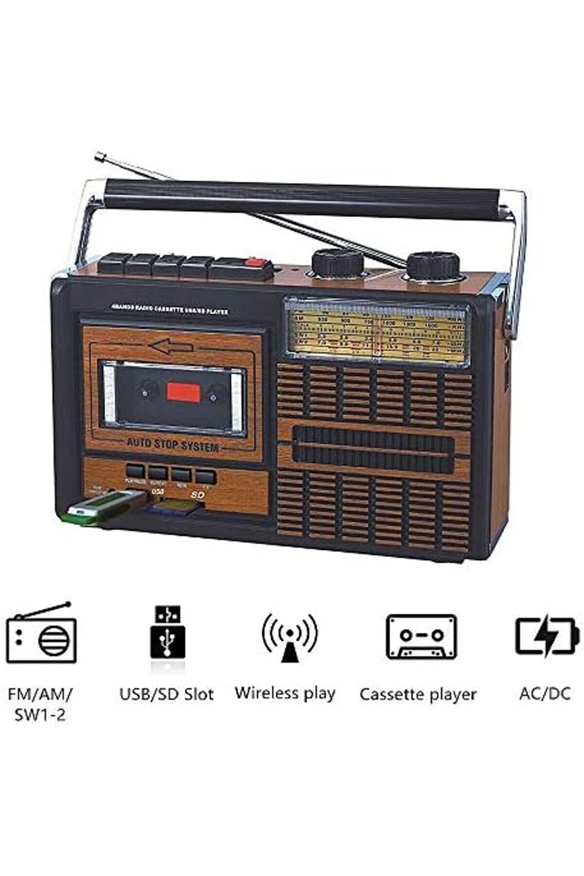 Modashi̇ne Yeni̇ Nesi̇l Radyo Usb Sd Fm Kaset Çalar Müzi̇k Kutusu Retro El Tutamaçlı Taşınabi̇li̇r Modasco
