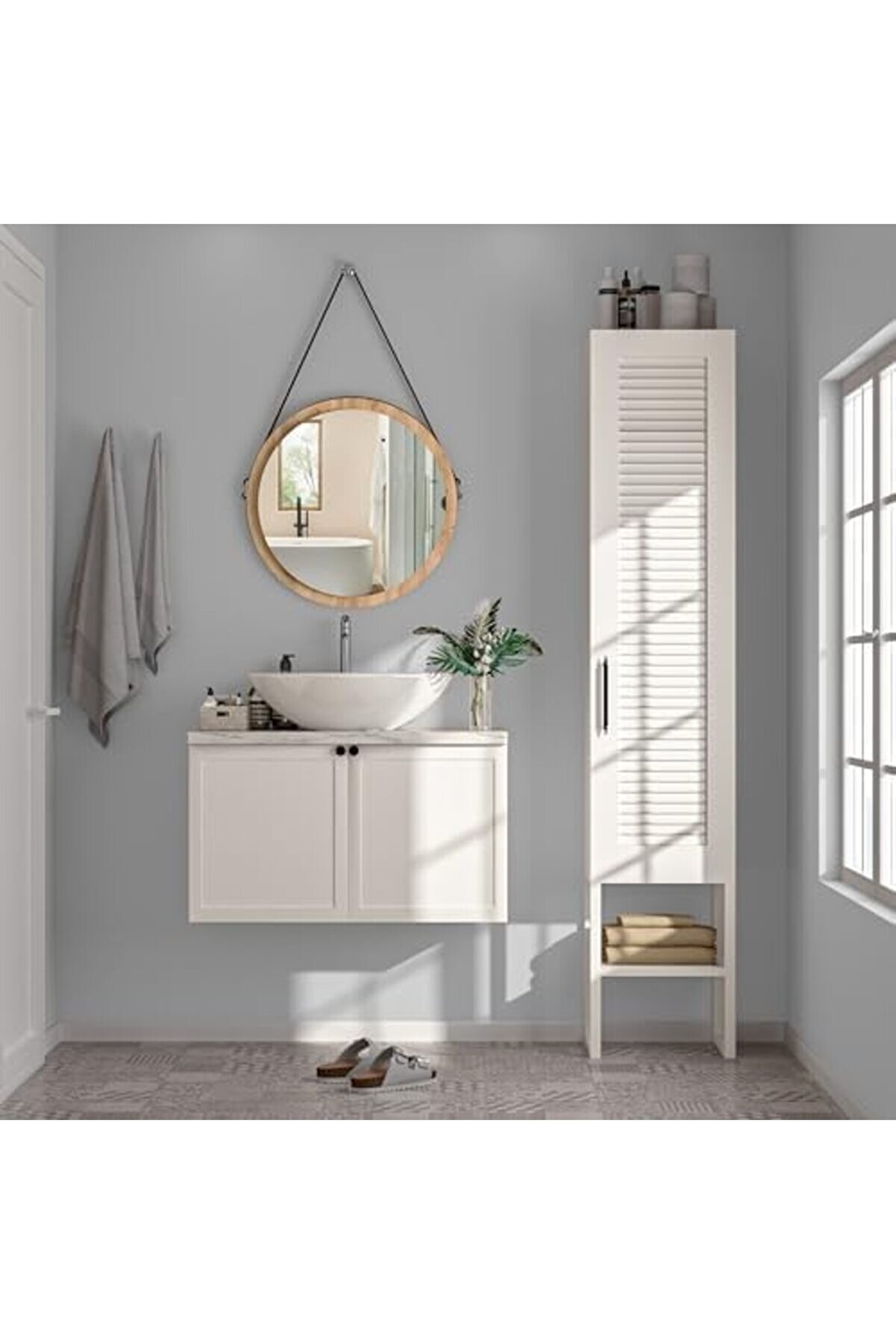 Bny130-Beyaz Panjur Kapaklı Metal Ayaklı Banyo Dolabı