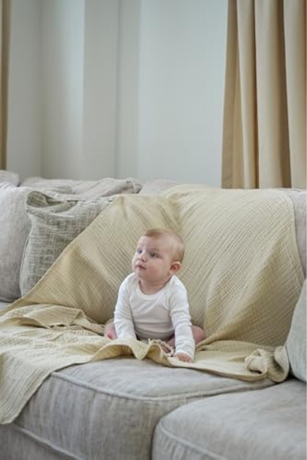 Mrtshoppng Müsli̇n Bebek Kundak Örtüsü 120X120 Cm -%100 Pamuk 4 Kat Müsli̇n Bebek Battani̇ye (Bej) Mrts