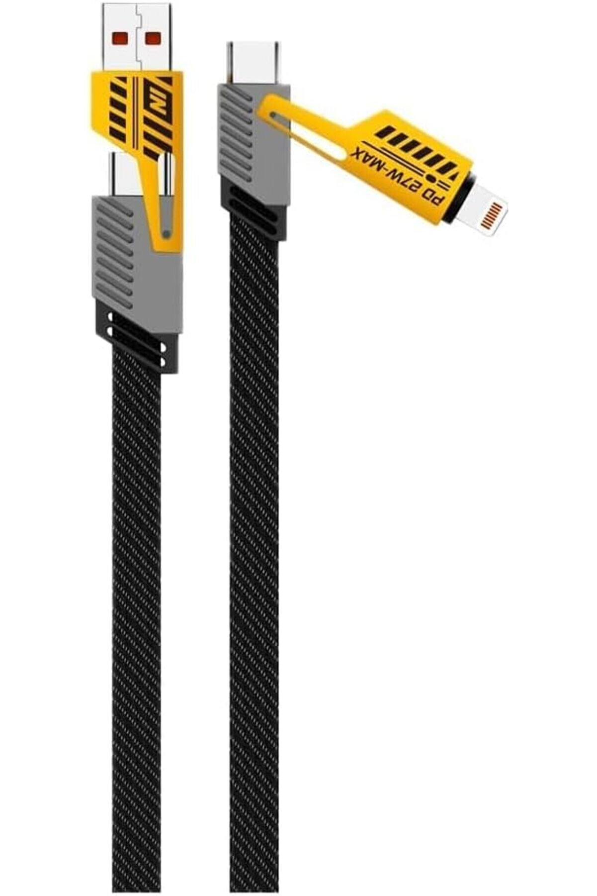 STOREMAX 1 Arada 65W PD Hızlı Şarj Kablosu - Type C/USB/Lightning Destekli 100 cm Dayanıklı Örgü Yapı - Akıll