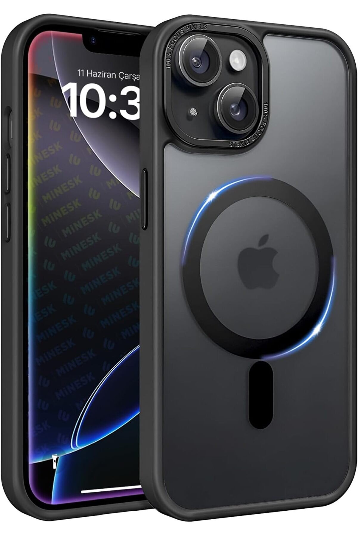 STOREMAX 13 ve 14 i&ccedil;in Serisi ile Uyumlu Kablosuz Şarj Destekli Arkası Mat Silikon Kılıf Y&uuml;kseltilmiş Lens &Ccedil;e