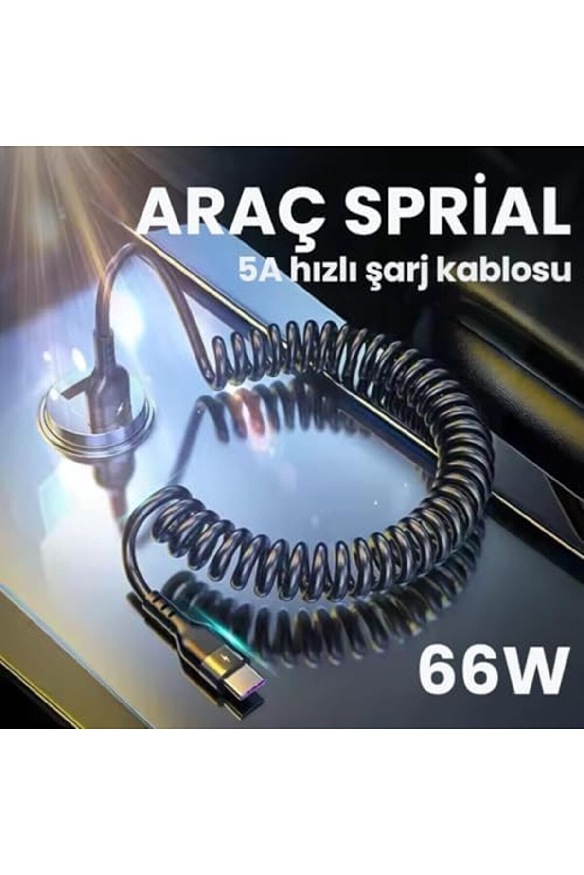 Super Şarj 5A 66W Spri̇al Type-C Şarj Kablosu Araç Şarj Kablosu Veri̇ Aktarım Kablosu Elasti̇k 1175713