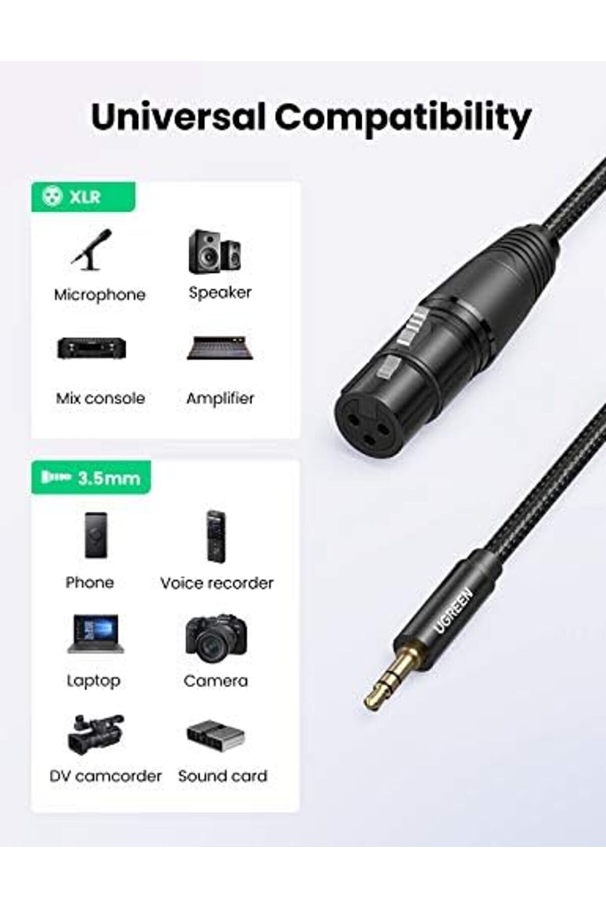 Eli̇zzashop 3.5Mm To Xlr Mi̇krofon Ses Kablosu Örgülü 1 Metre Eli̇zzashop 1174223