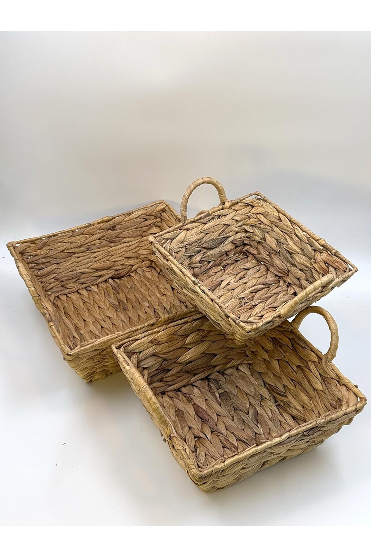 STOREMAX Hasır El Örgüsü 3'lü Sepet Seti – Hasır Organizer, Meyvelik, Havlu Saklama Sepeti, Mutfak ve Dü