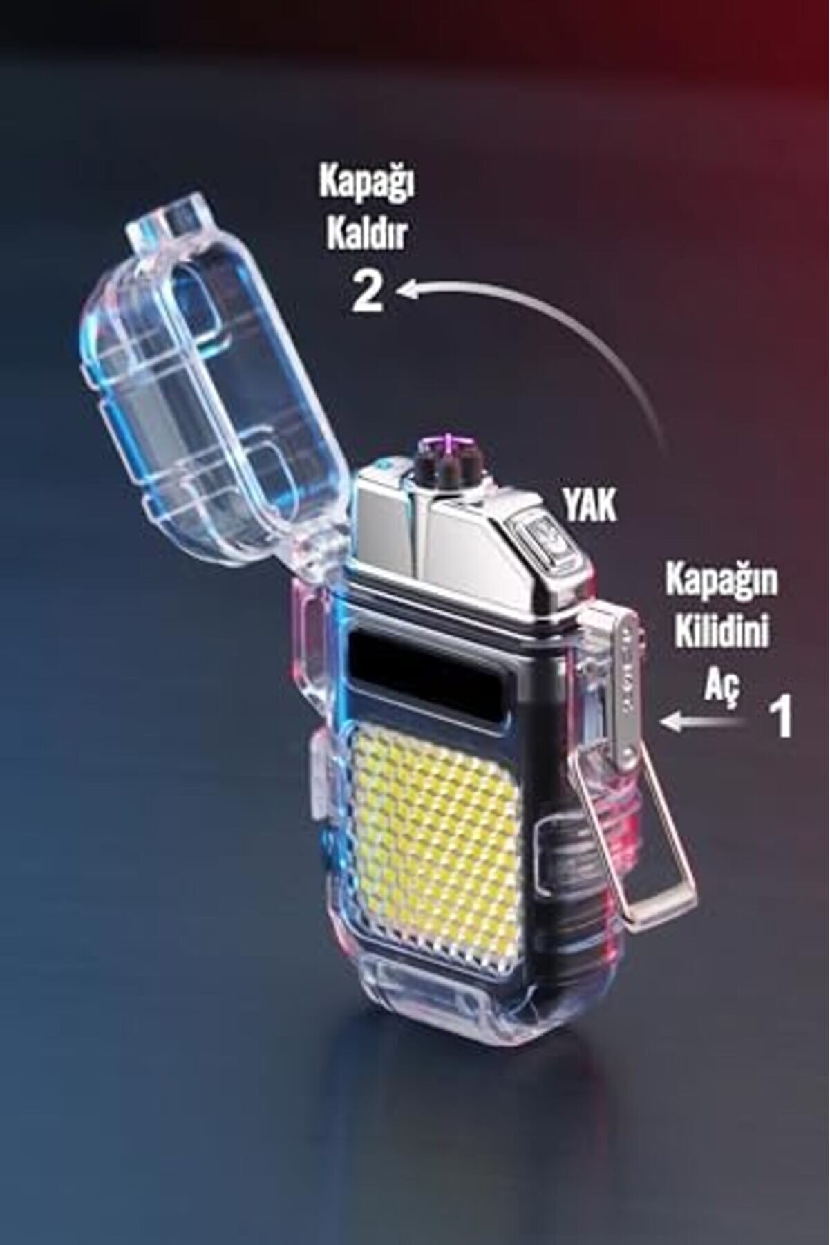 Modashi̇ne Şarjlı Ark Alevli̇ 800 Lümen Güçlü Çakmaklı Kamp Işığı Anahtarlık Taşınabi̇li̇r Type-C 6888 M
