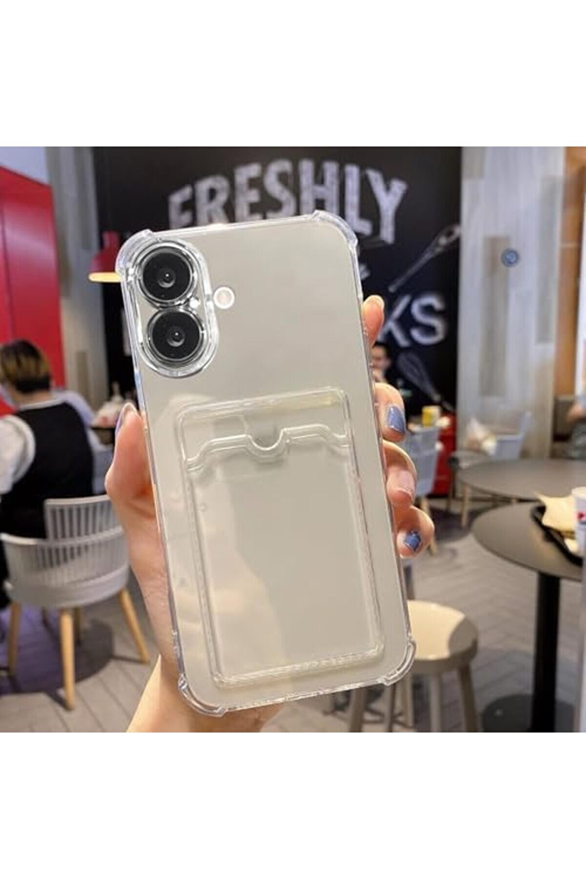 Aksesuar 16 İle Uyumlu Şeffaf Yapıya Sahi̇p Arka Ksımında Kartlık Bölmeli̇ Kullanım Sağlayan Telefon K