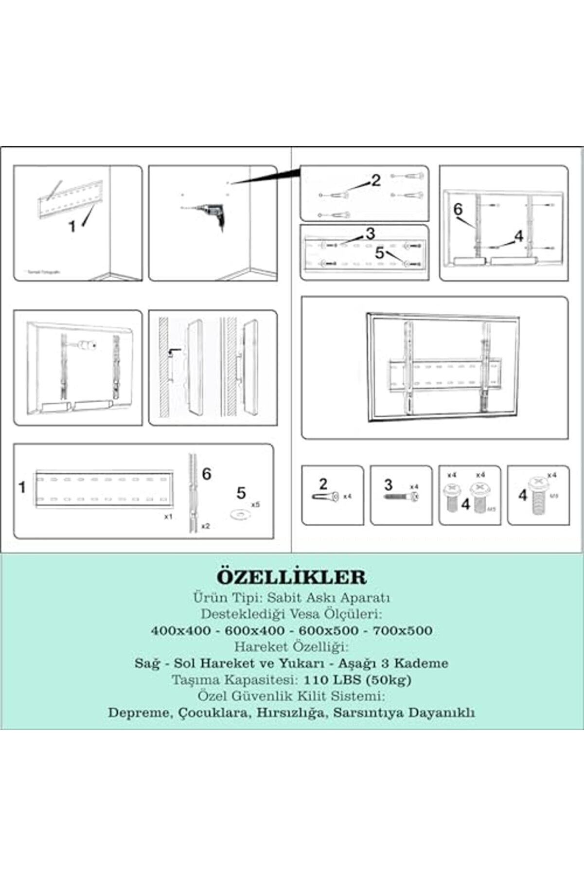 Tv-4085 Televi̇zyon Duvar Askı Aparatı, 40"-85" İn&ccedil; (102-216Cm) Vesa 400X400-600X400-600X500-700X500