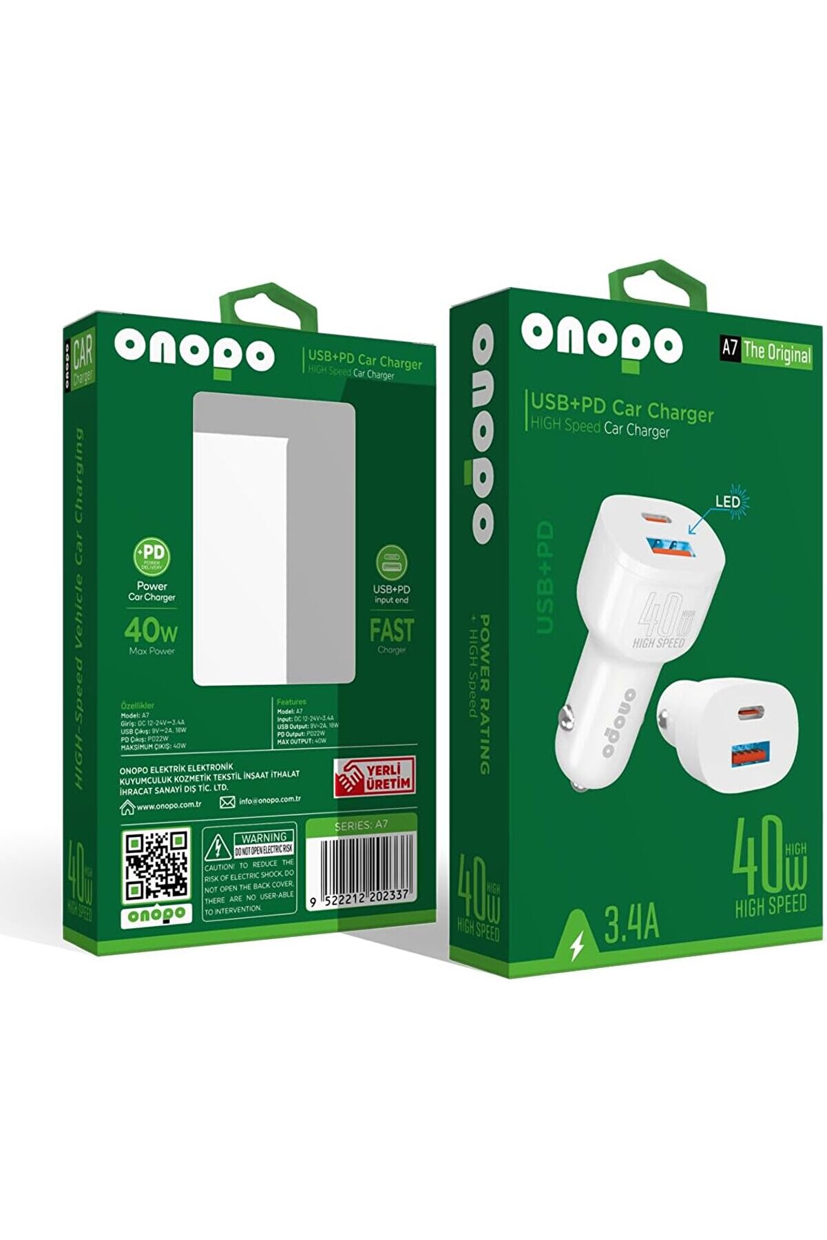 STOREMAX shpsell Type-C (PD) ve USB Girişli LED Işıklı Turbo Araç Şarj Cihazı – Çift Çıkışlı – Model A7 1175