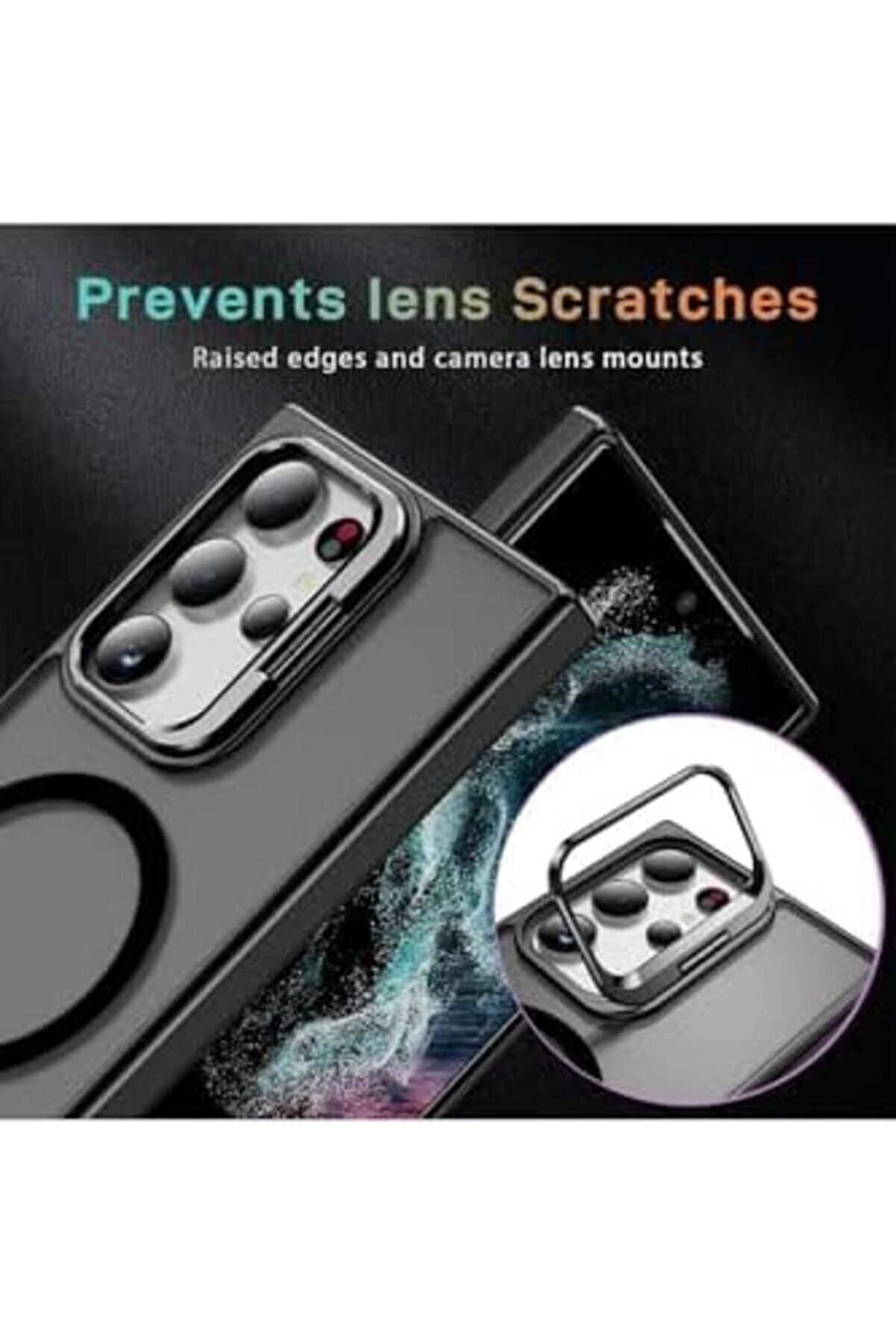 İçi̇n Kılıf Kamera Korumalı Şarj Özelli̇kli̇ Mat Şeffaf Renkli̇ Kılıf (Lens Hedi̇yeli̇) (Si̇yah, S23 Ultra)