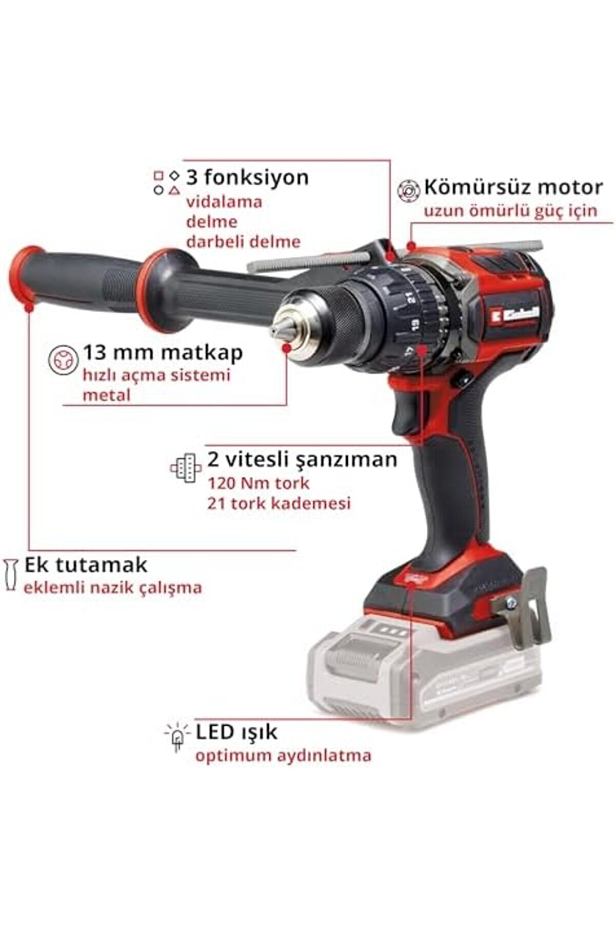 Professi̇onal Akülü Darbeli̇ Vi̇dalama Tp-Cd 18/120 Li̇-İ Bl-Solo Power X- (18 V, Kömürsüz, 120 Nm, Darb