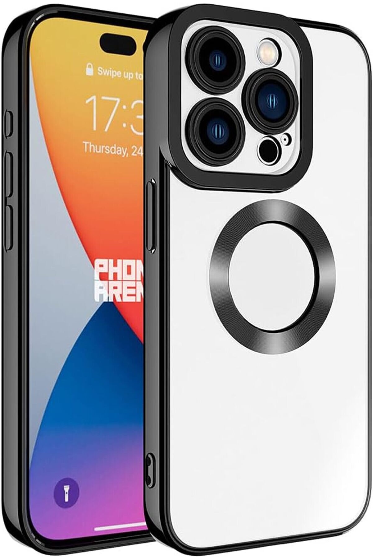 STOREMAX için uyumlu 15 Pro Max Kılıf Kamera Korumalı Logo Gösteren Omega Kapak Siyah 1014773