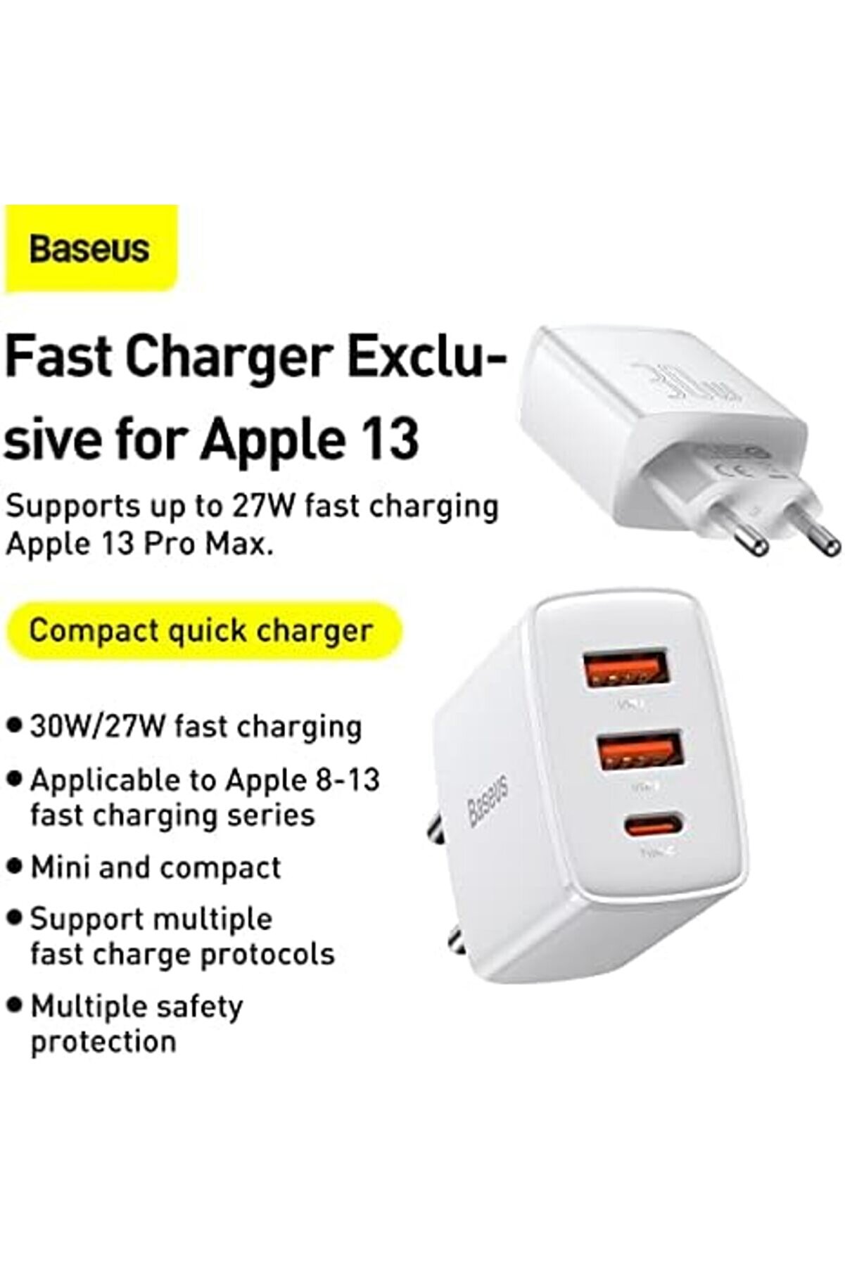 Compact 2U+C Usb-C Bağlantılı Şarj Ci̇hazı, 2X Usb-A 30W Pd Qc3.0. 1014773