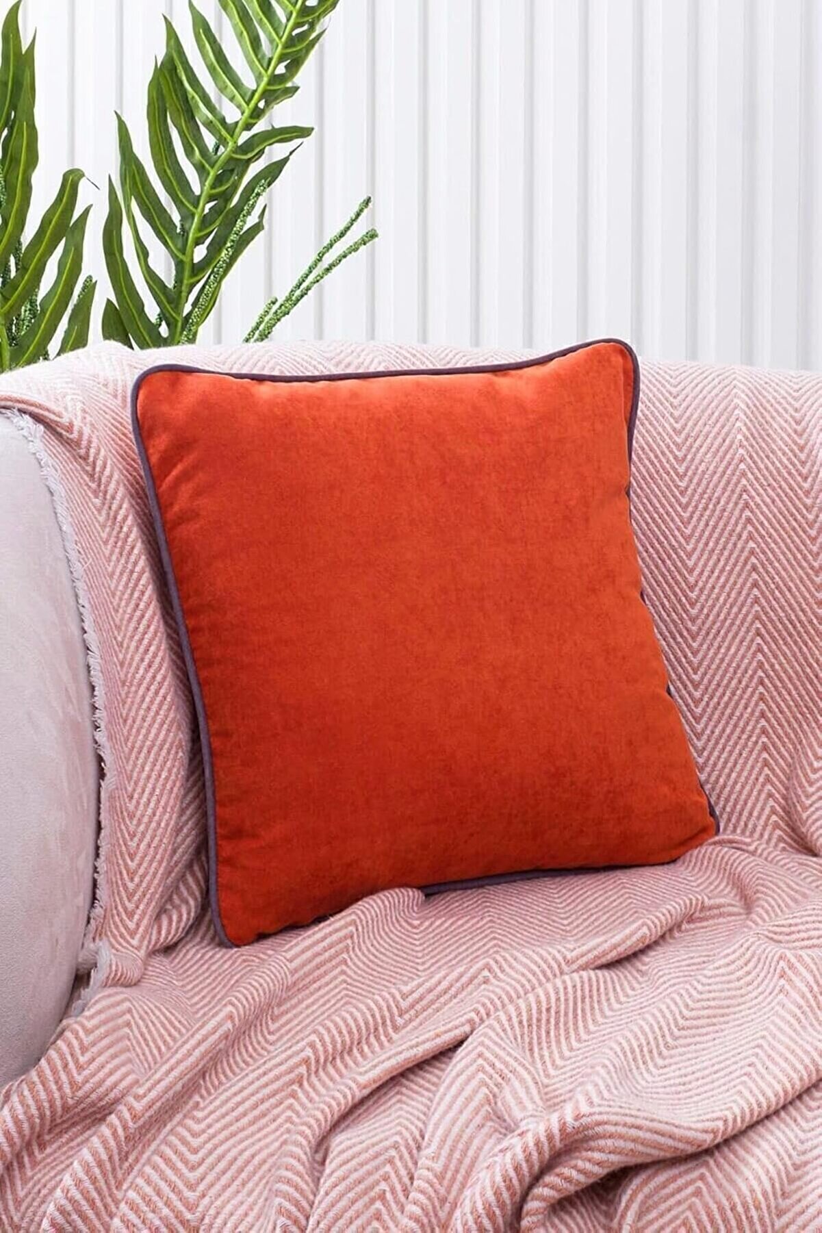 STOREMAX Renk Seçenekli Gri Biyeli Turuncu Kırlent Kılıfı Dekoratif Düz Sade Punch Panoroma Panbiy Turuncu Gr