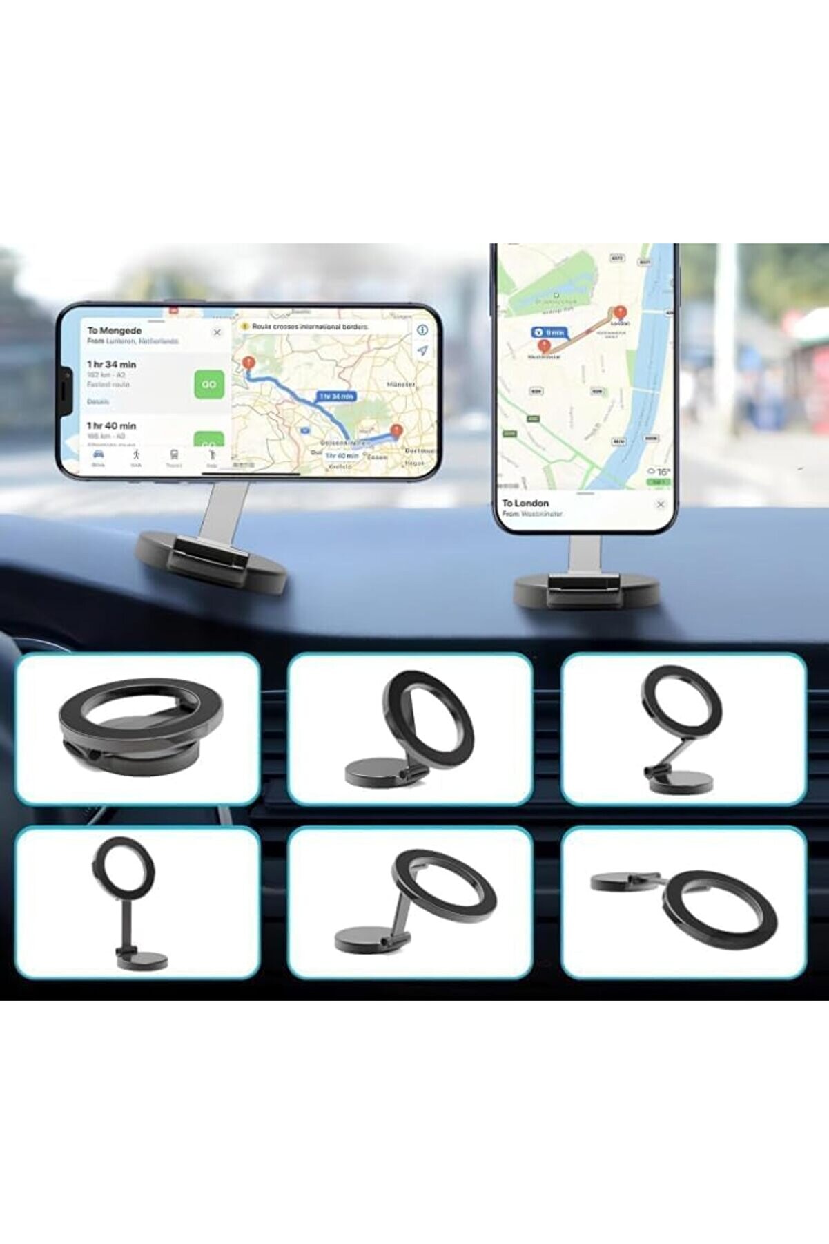 Manyeti̇k Araç İçi̇ Telefon Tutucu – Uyumlu, 360° Dönebi̇len, Güçlü Mıknatıs, 3M Yapışkan, Ayarlanabi̇li̇