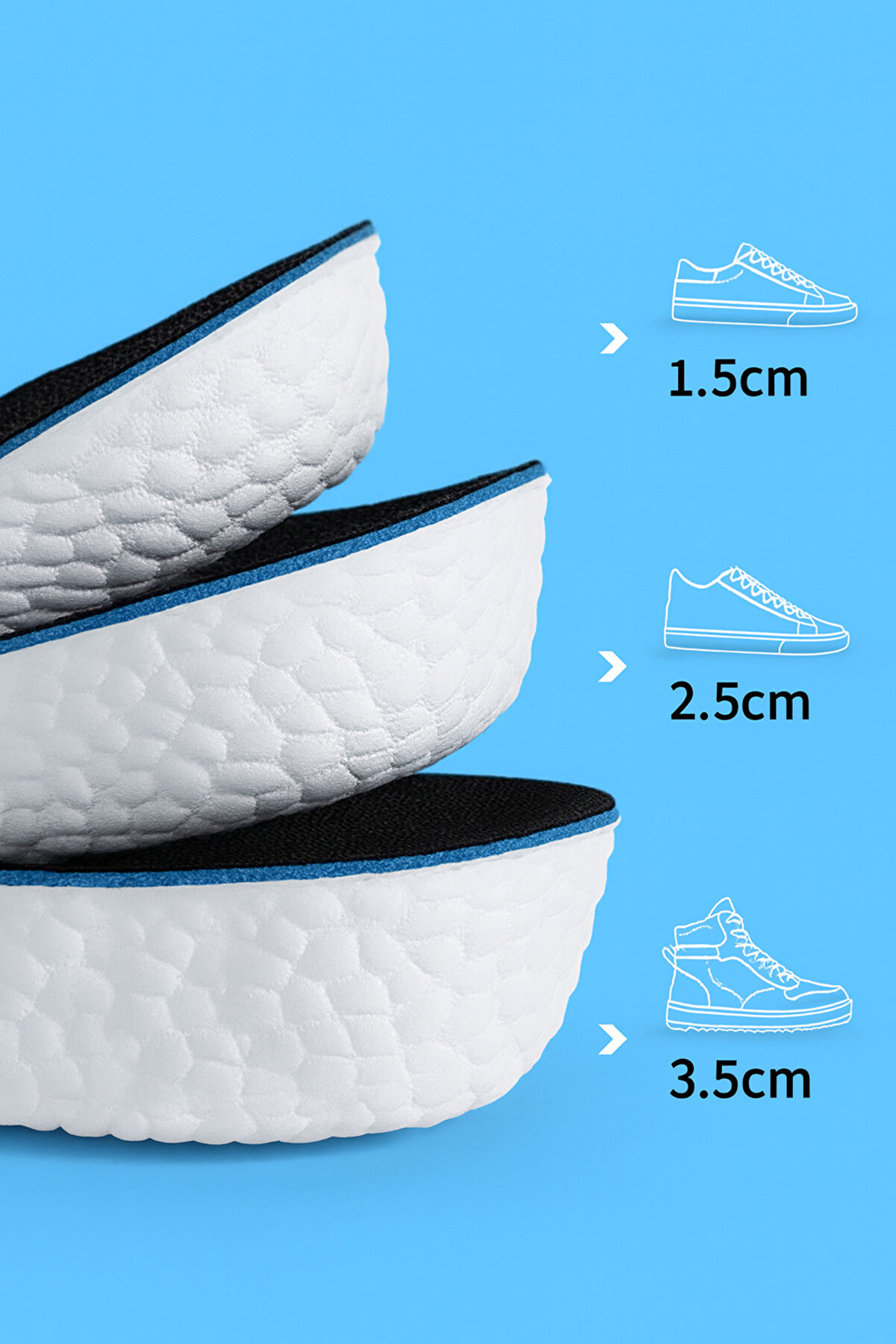 TRENDMEN Gizli Topuk Yükseltici Silikon Tabanlık 3.5 cm Rahat ve Konforlu