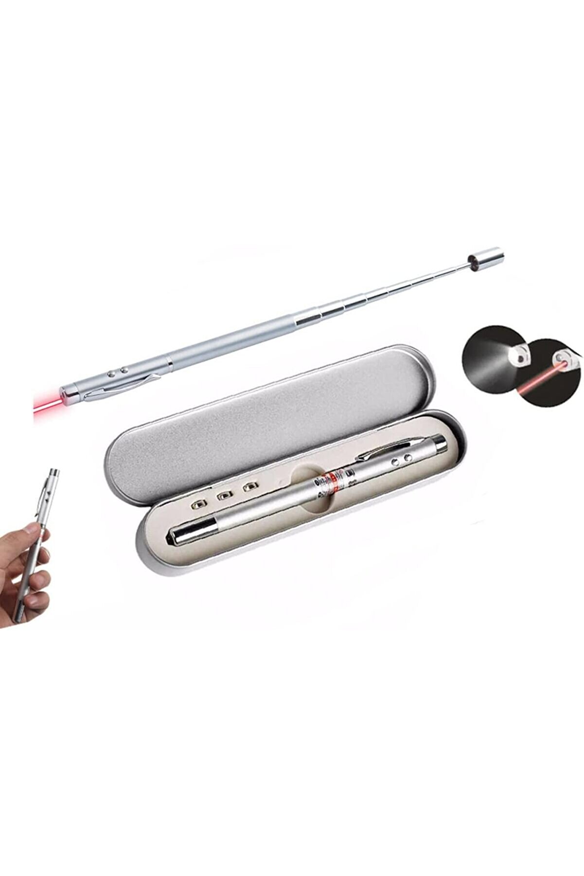 STOREMAX Kutulu Kırmızı, Led Işıklı Pointer İşaretçi Uzayabilen Sunum Çubuğu Teleskopik Metal Tüke