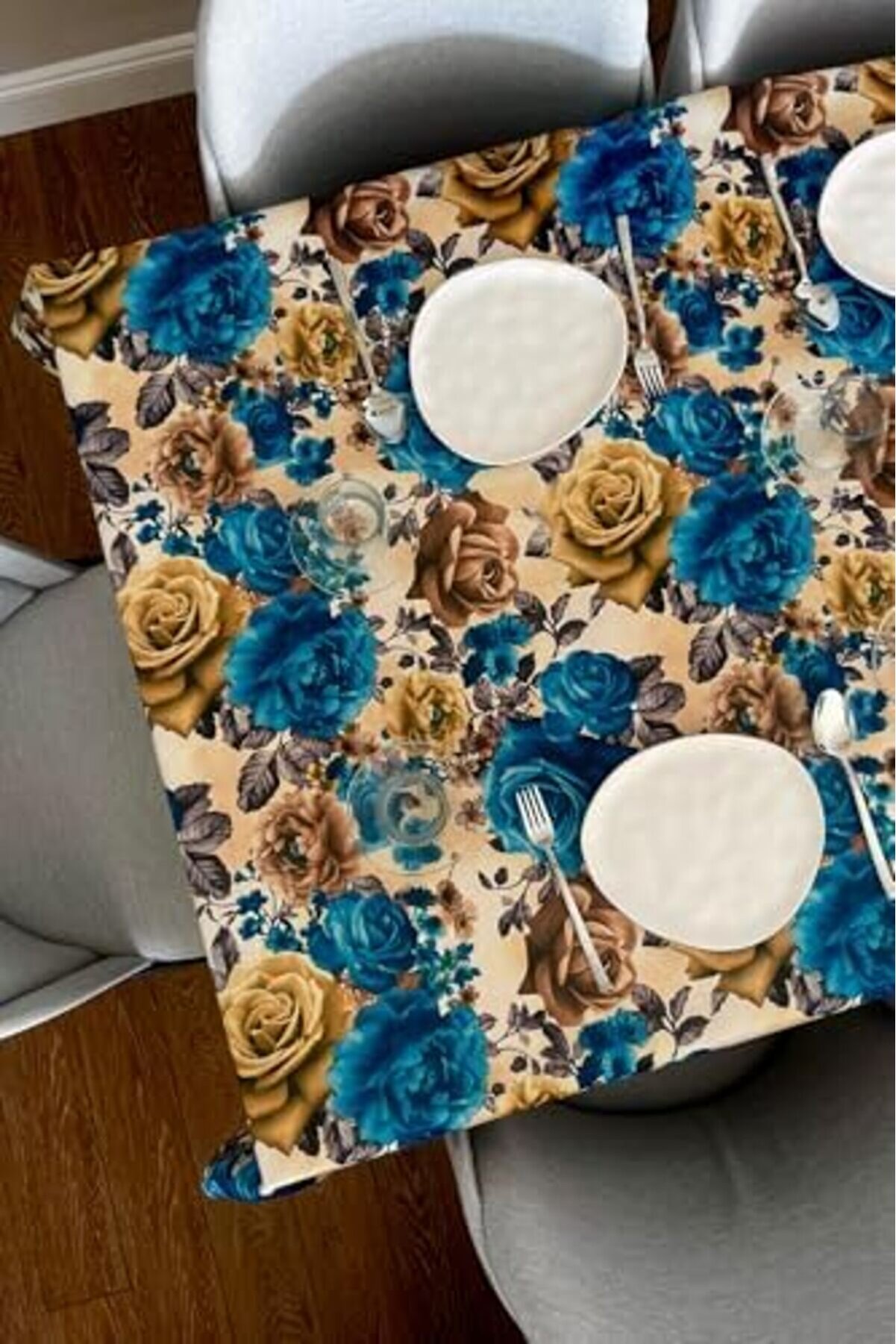 & Laurel Baskılı Yıkanabi̇li̇r Masa Örtüsü Mutfak Bahçe Pi̇kni̇k Masa Örtüsü Mavi̇ Ağırlıklı Çi̇çek Desenl