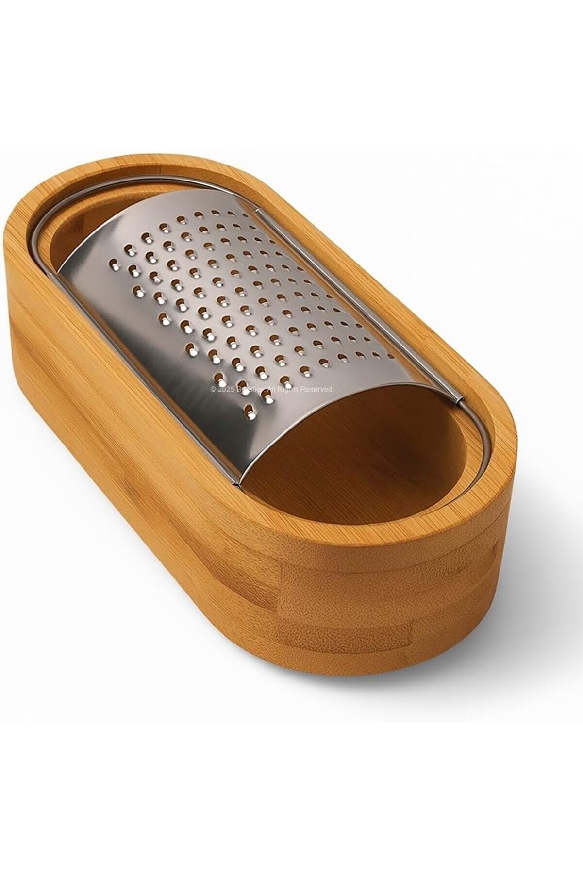 STOREMAX Ahşap Bambu Hazneli, Yatay Oval Metal, Çok Amaçlı Rende, 7 x 15,5 cm, Peynir, Sarımsak, Sebze, Çikol