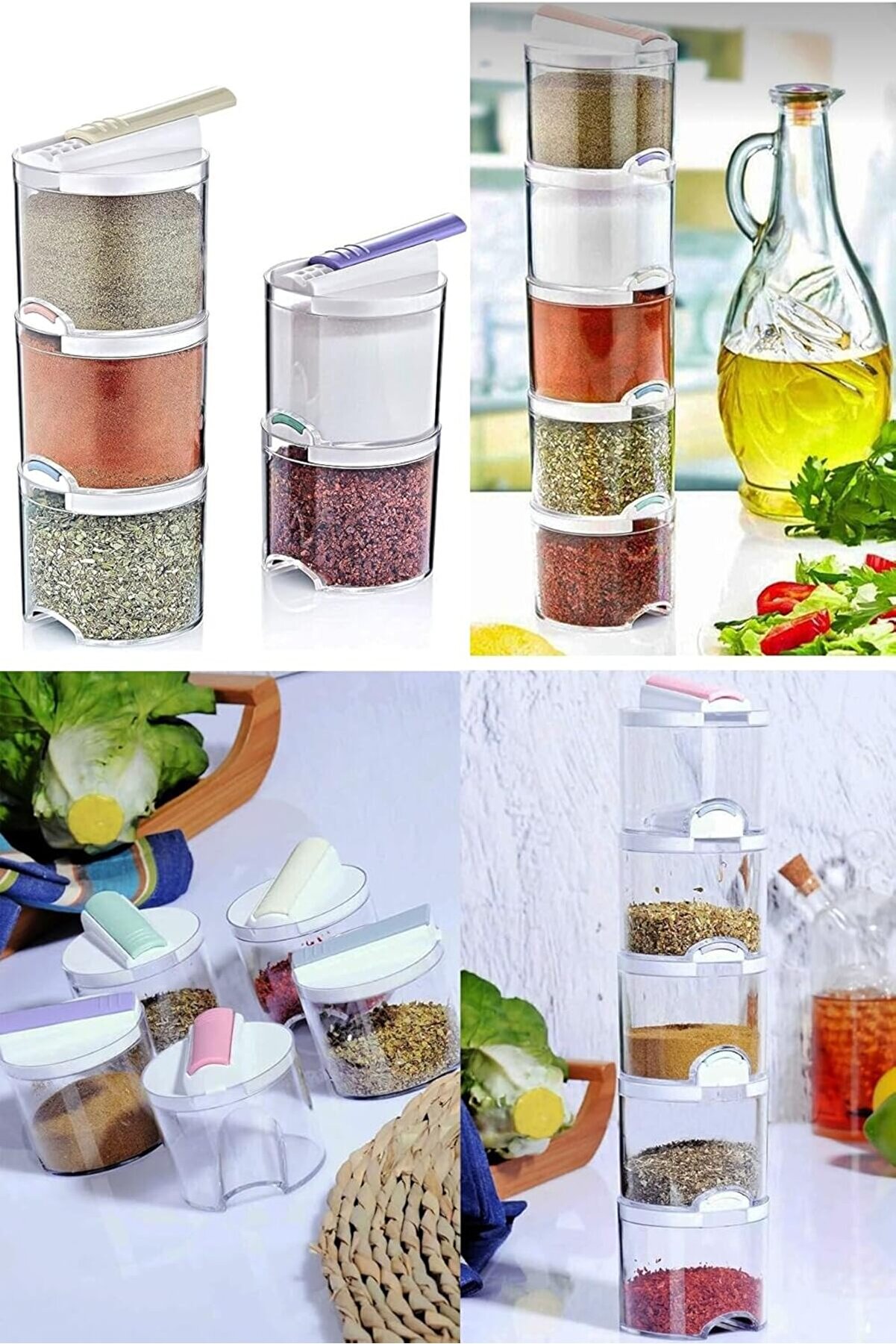 Eli̇zzashop Bremen 5 Li̇ Baharatlık Seti̇, Baharat Seti̇ 5 Adet Akri̇li̇k Renkli̇ Ge&ccedil;meli̇ 5 Li̇ Bremen