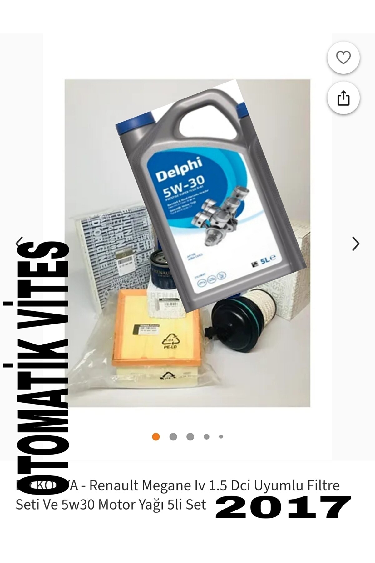 DELPHİ Megane Iv 1.6 Dci 130-165 hp 2016 Sonrası Filtre+5w30 Yağ 2025 Üretim 5li Set