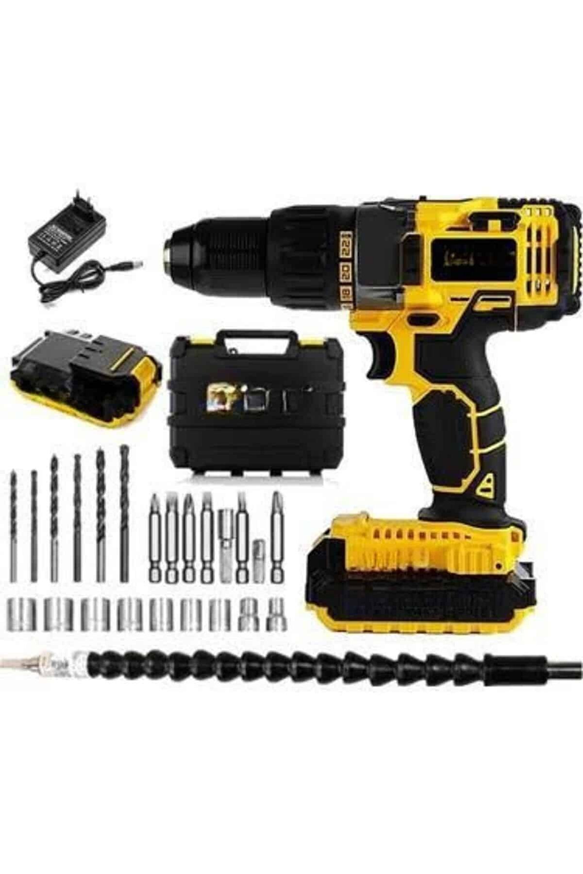 Profesyonel Çi̇ft Bataryalı Akülü Vi̇dalama Şarjlı Matkap 24 Parça