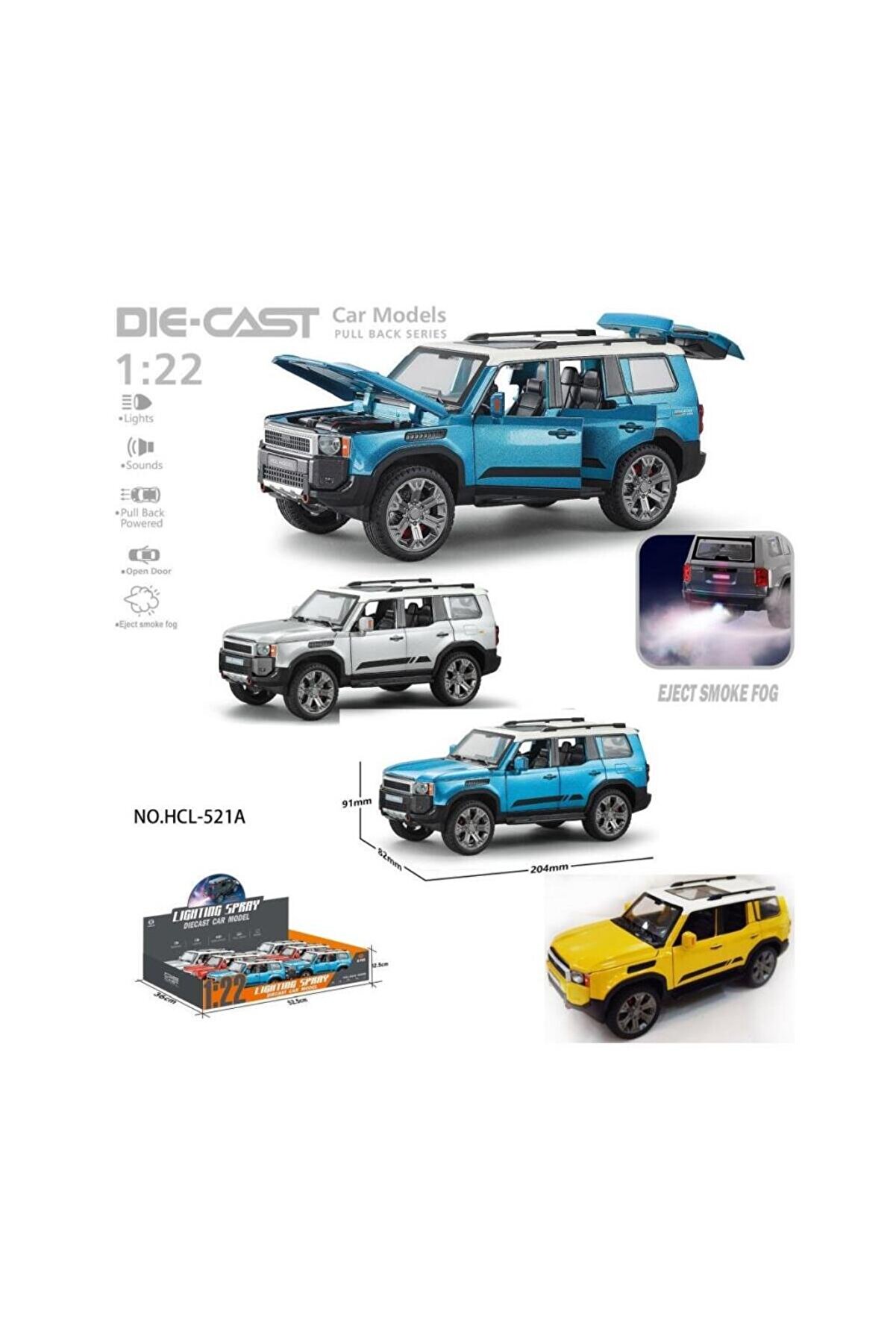 Toptan Bulurum HCL521A &Ccedil;ek Bırak 122 Sesli Ve Işıklı Buharlı Metal Jeep