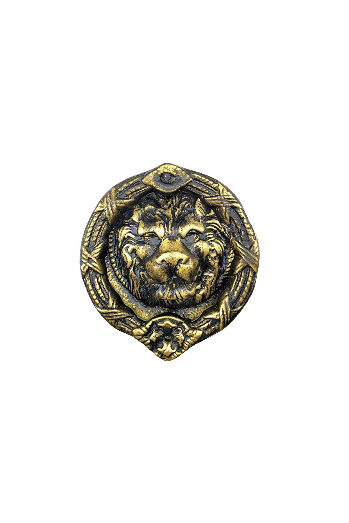 Toptan Bulurum Antika Tarz Dekoratif Pirinç Aslan Kapı Tokmağı, Taktak 185 mm, Antik