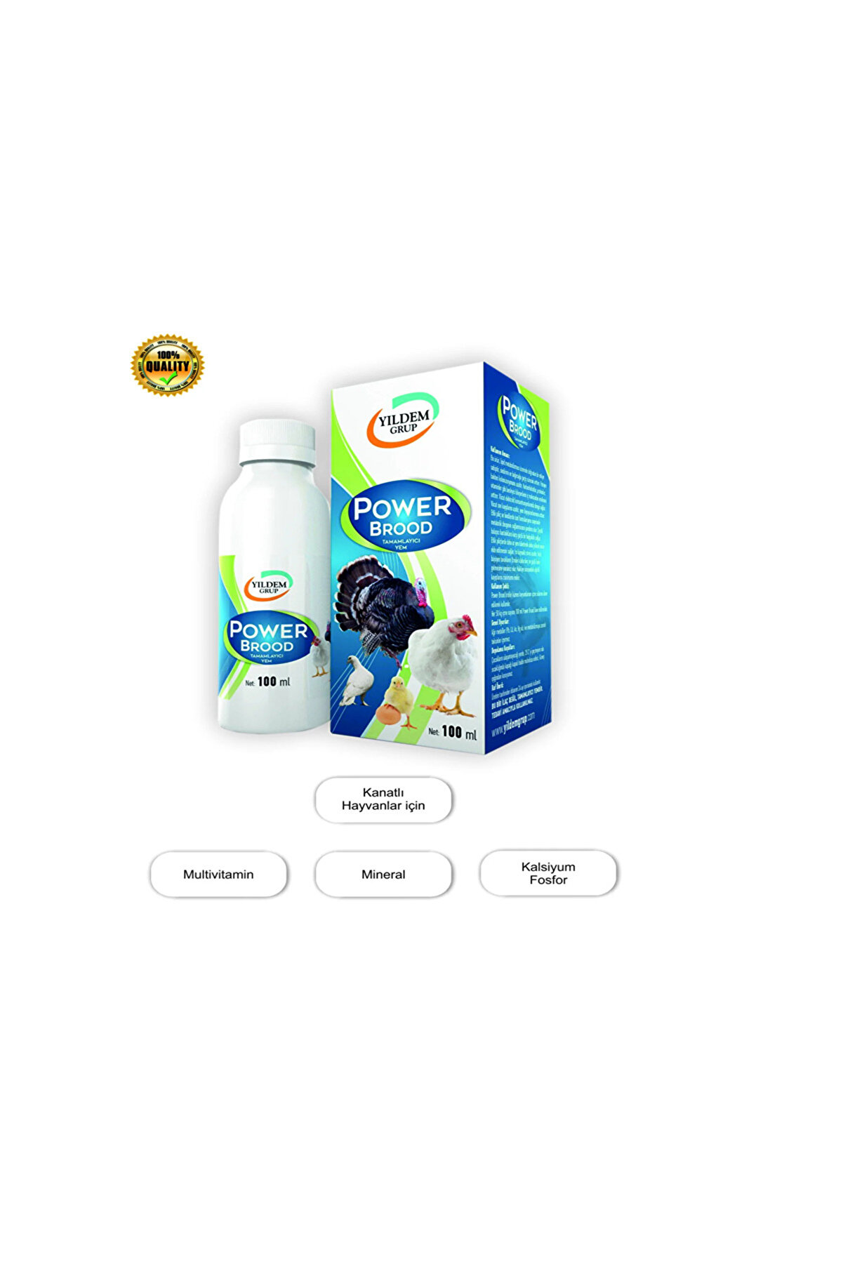 Yıldem Grup Tavuk Ve G&uuml;verci̇n I&ccedil;i̇n(Vi̇tami̇n Mi̇neral Organi̇k Asi̇tler )Power Brood 100Ml