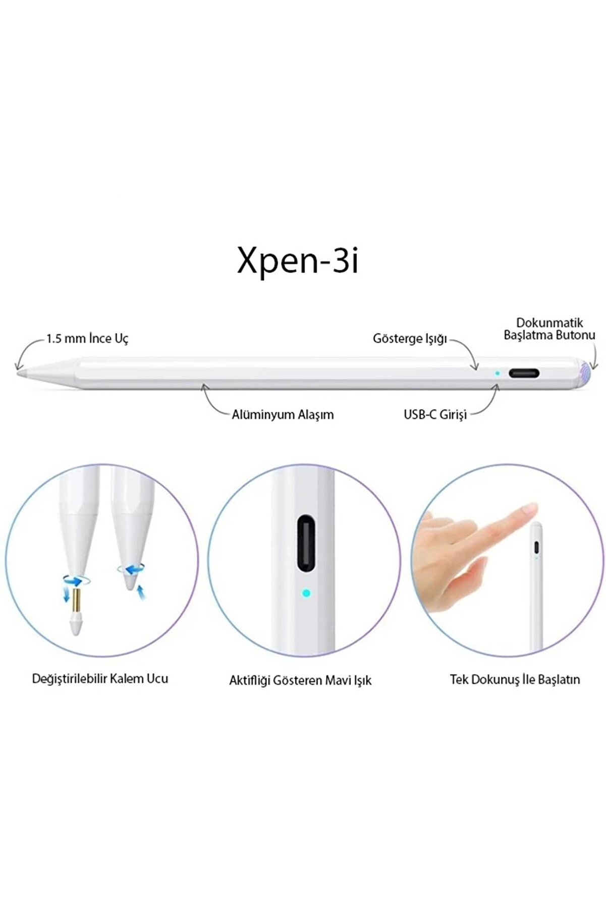 Buti̇k Xpen-3İ İpad(2018-2025) Uyumlu Akti̇f Manyeti̇k Kapasi̇ti̇f Kalem-(5775)