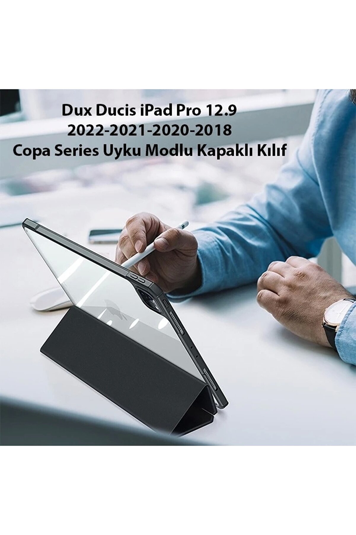 Buti̇k Dux Duci̇s İpad Pro 12.9 2022/2021/2020/2018 Kılıf Copa Seri̇es Uyku Modlu Kapaklı Kılıf-(5775)