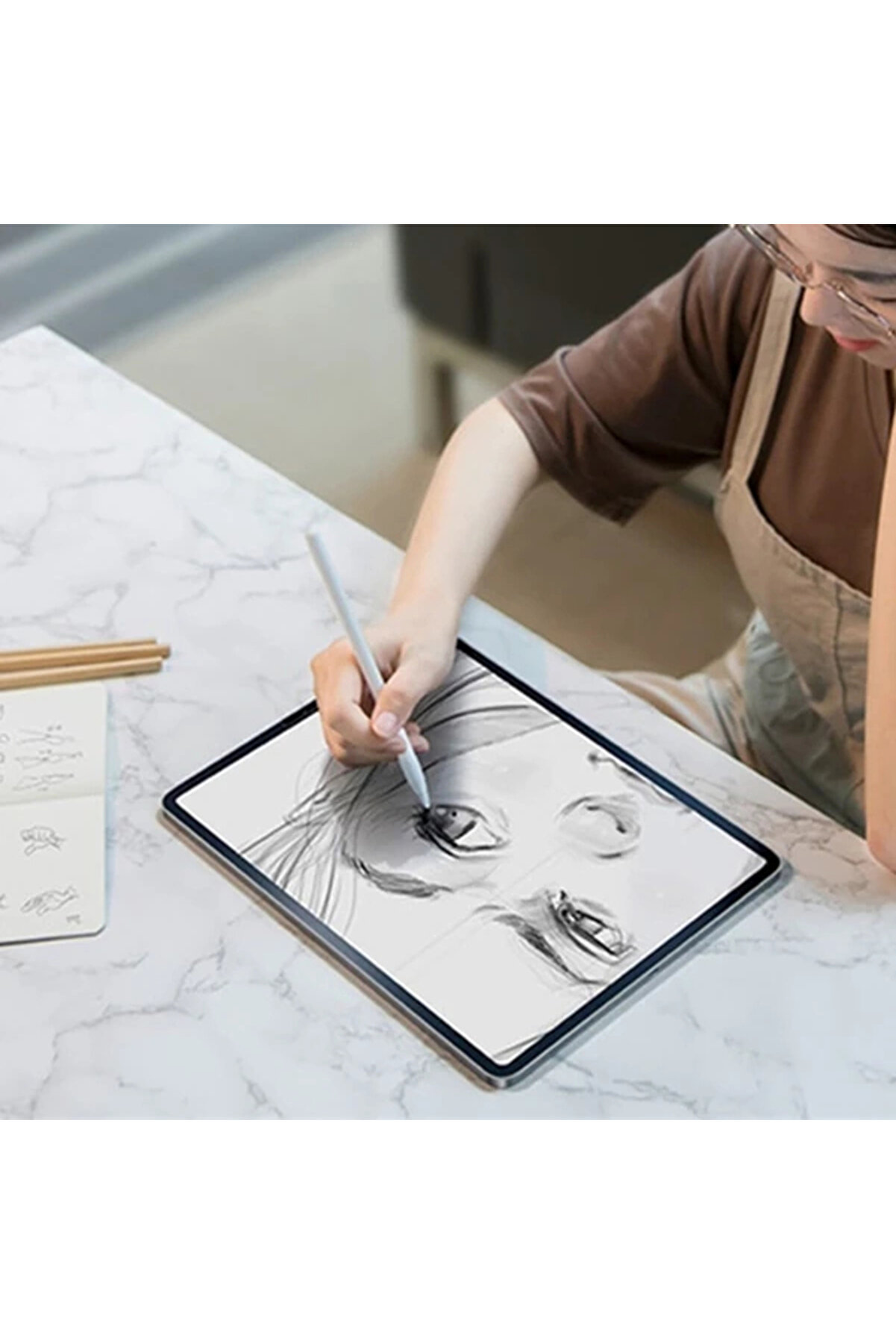 Buti̇k Ally İpad Pro 12.9 İnch 2017 Paper Li̇ke Fi̇lm Darbe Emi̇ci̇ Pet Ekran Koruyucu-(5775)