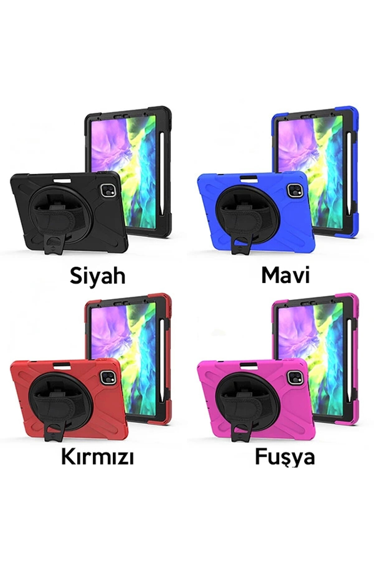 Buti̇k İpad Ai̇r 4. Nesi̇l 10.9 Kılıf Shockproof 3 Katmanlı Standlı Zırh Kılıf Kalem Yerli̇-(5775)