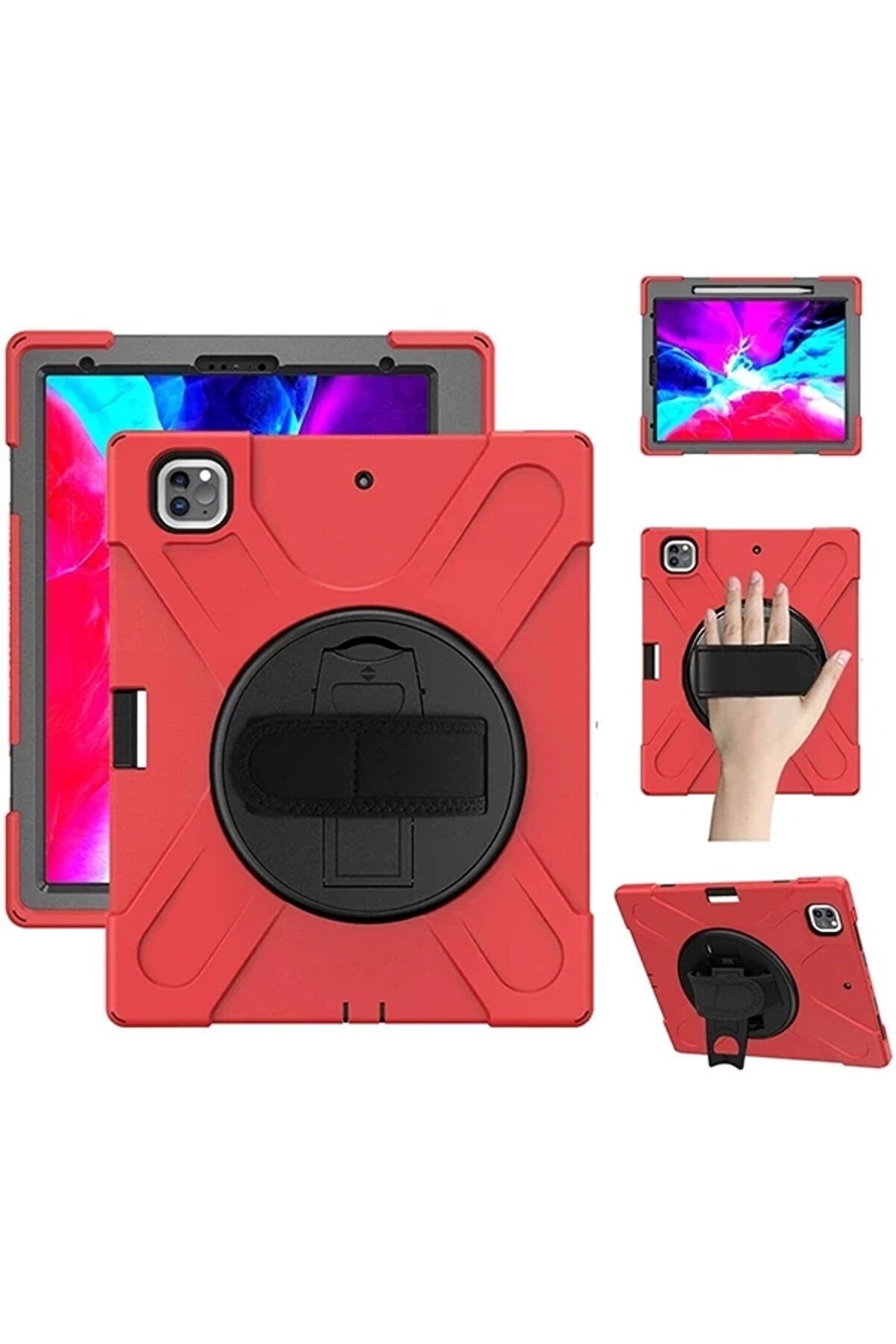 Buti̇k İpad Pro 12.9-İnch (2021)-(2020) Kılıf Kalem Yerli̇ 3 Katmanlı Standlı Zırh Kılıf-Shockproof-(5775)