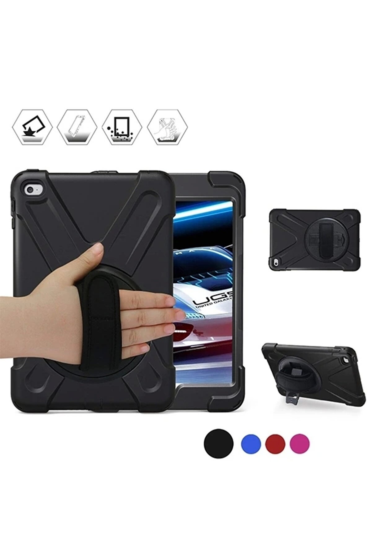 Buti̇k İpad Mi̇ni̇ 4/ 5 Shockproof 3 Katmanlı Standlı Zırh Kılıf-(5775)