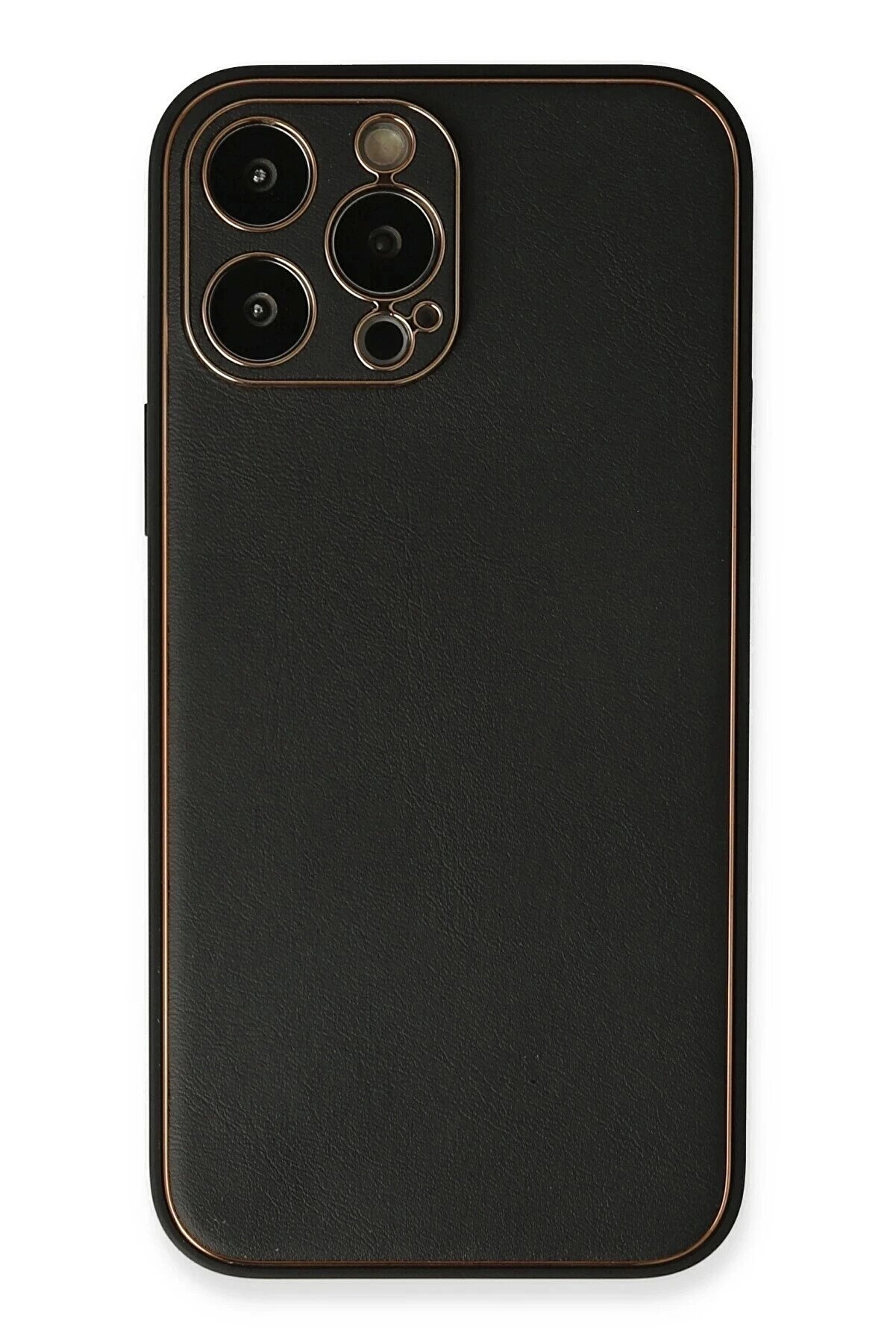 Buti̇k İphone 13 Pro Max Kılıf Coco Deri̇ Si̇li̇kon Kapak - Si̇yah-(5796)