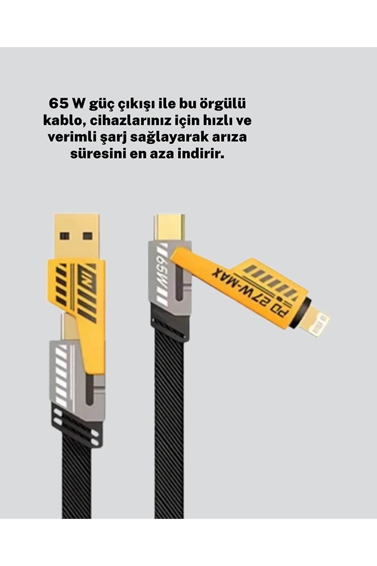 Akıllı Telefon Tablet Laptop Uyumlu 65W Güçlü Veri̇ Kablosu