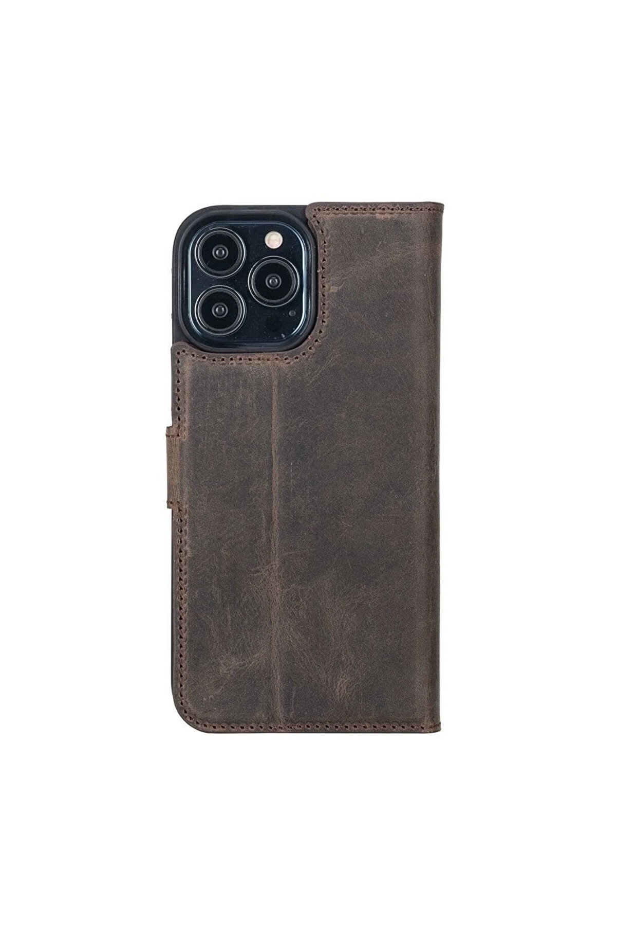 Apple İphone 13 Pro Max Uyumlu Deri̇ Cüzdanlı Kılıf Acı Kahve