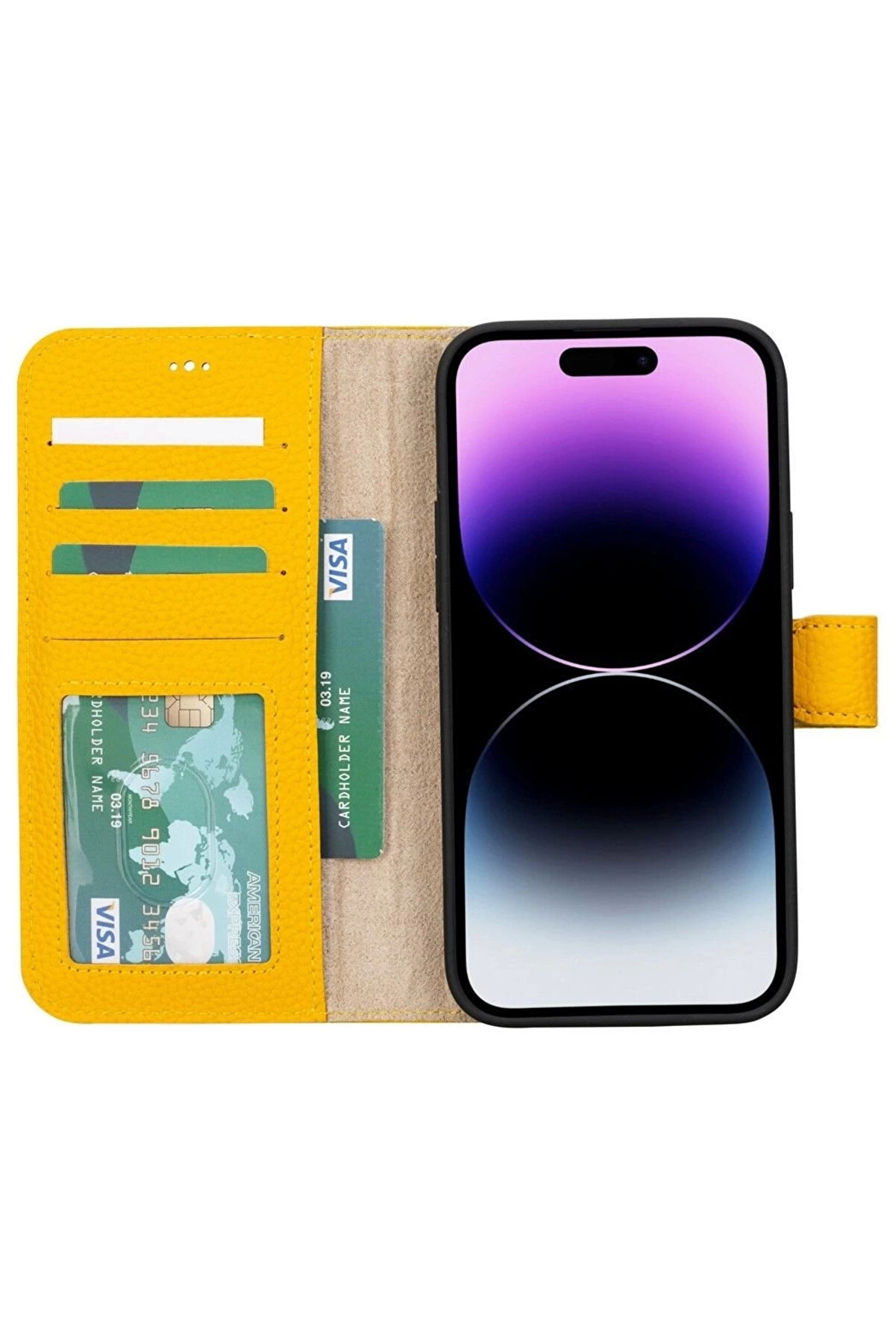 Apple İphone 15 Plus Uyumlu Deri̇ Cüzdanlı Kılıf Mwwn Fl12 Sarı