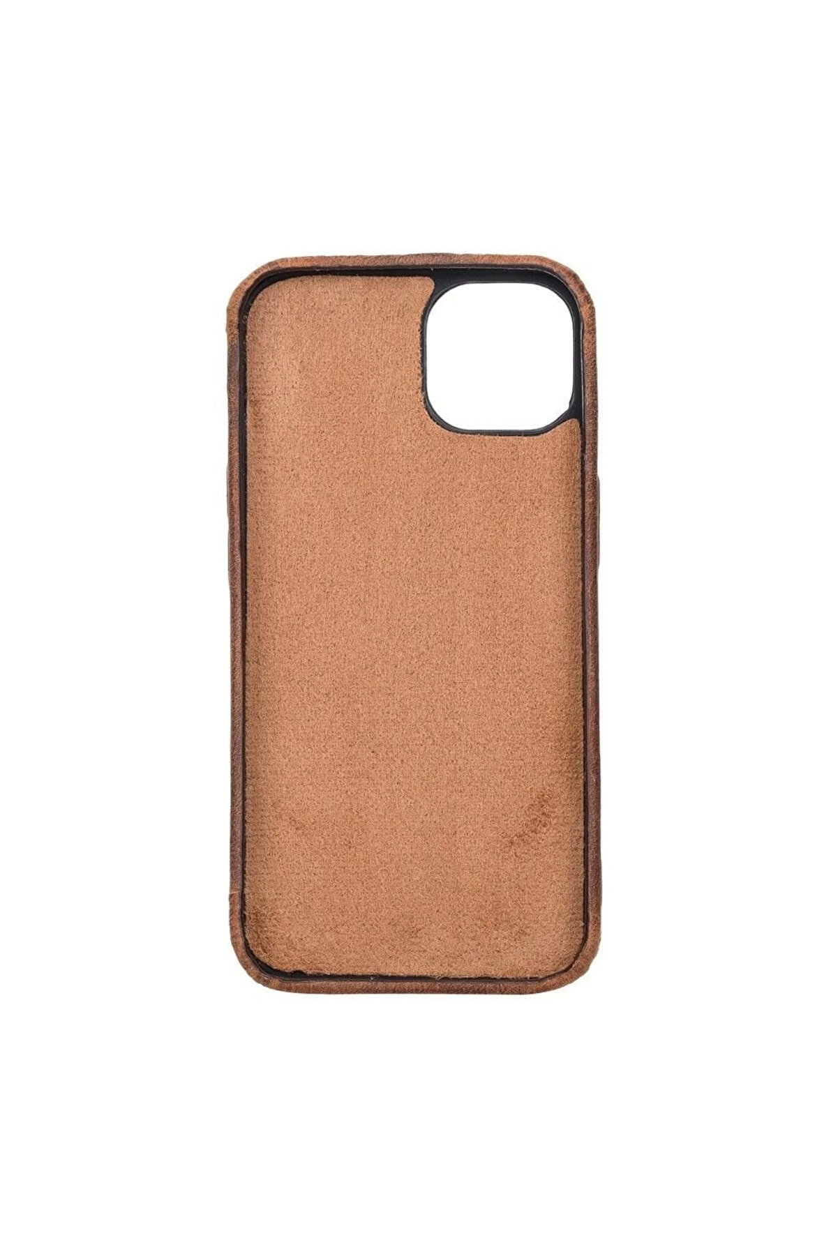 Apple İphone 13 Mi̇ni̇ Uyumlu Deri̇ Arka Kapak Rock G2 Kahverengi̇
