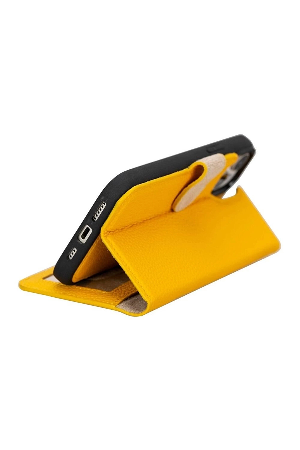 Apple İphone 15 Plus Uyumlu Deri̇ Cüzdanlı Kılıf Mwwn Fl12 Sarı