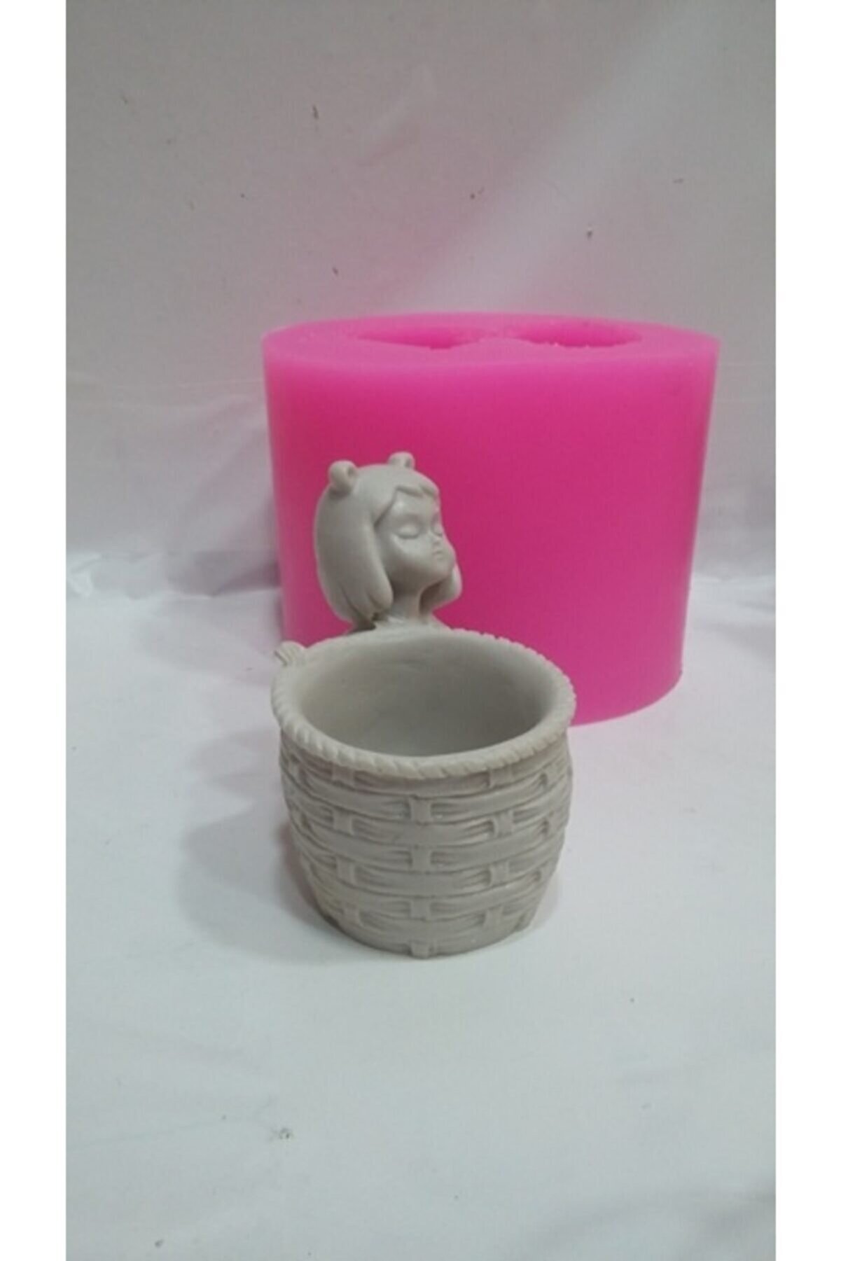 Kalıpcınızburada Sepetli̇ Kız Sculent Saksı Si̇li̇kon Kalıp