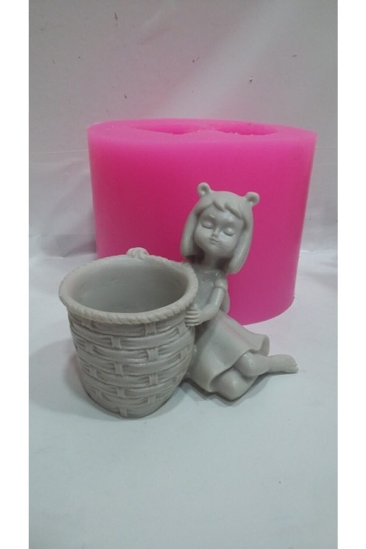 Kalıpcınızburada Sepetli̇ Kız Sculent Saksı Si̇li̇kon Kalıp