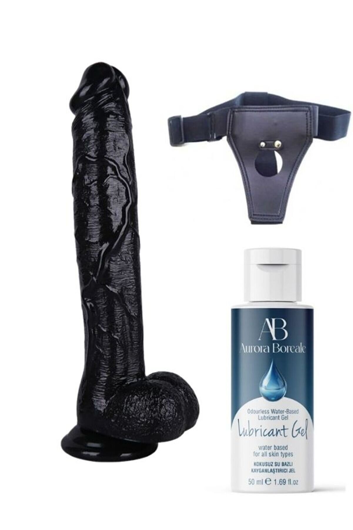 modda shop Censan Belden Bağlamalı Kayganlaştırıcı Set Noctis 30cm Siyah Dildo No:39
