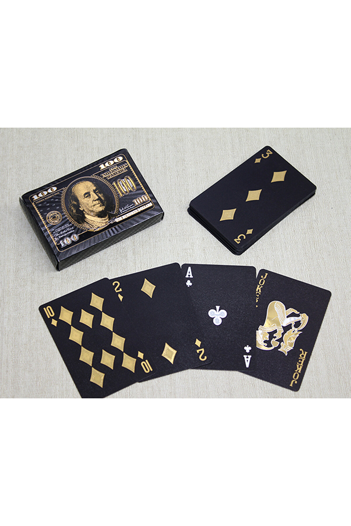 Ethab Ti̇caret Altın Dolar Tasarımlı Si̇yah İskambi̇l Oyun Kartı