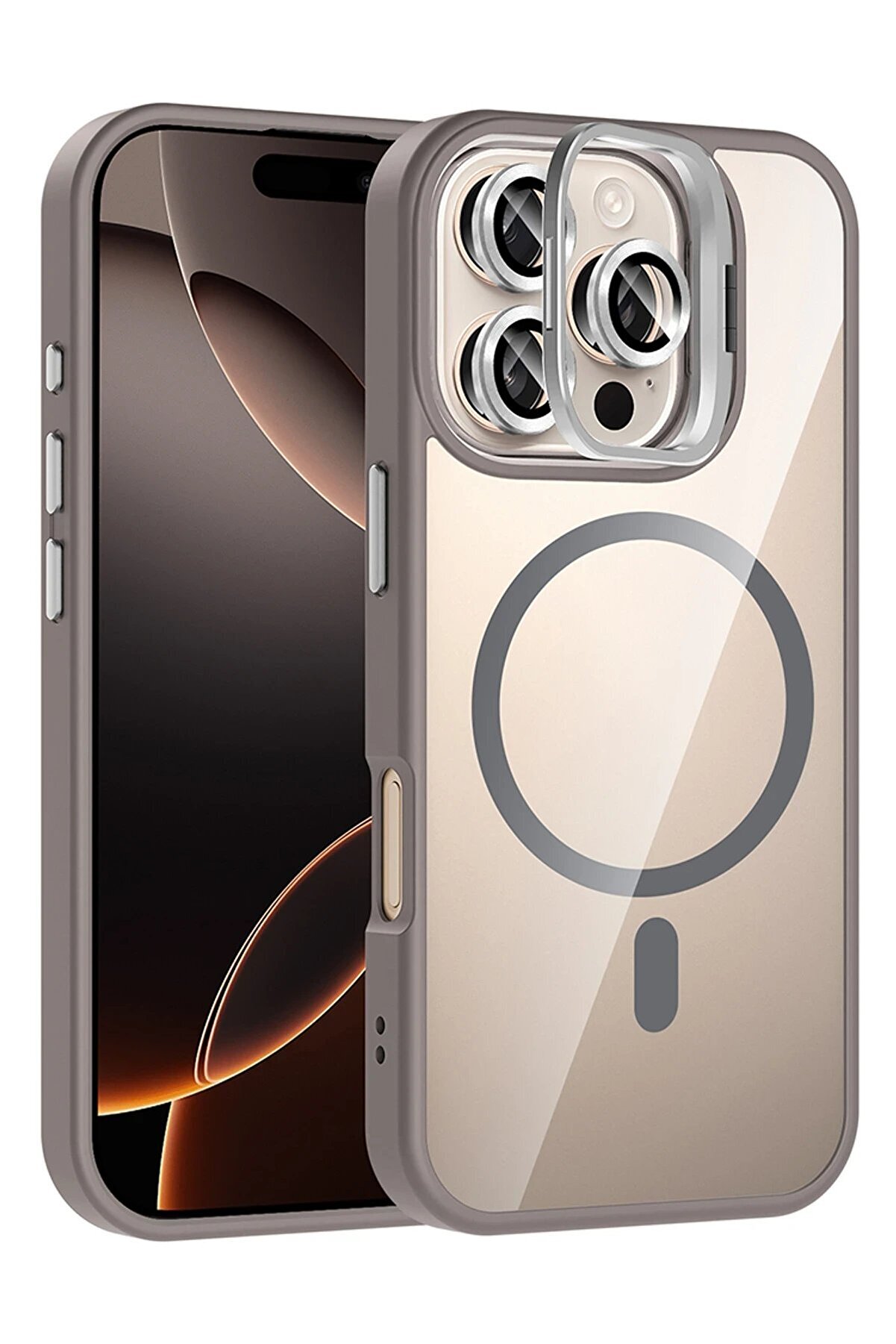 Fırsatkoli̇k Myt09 Apple İphone 16 Pro Max Remi̇m Lensli̇ Magsafe Standlı Kapak - Ti̇tan Gri̇