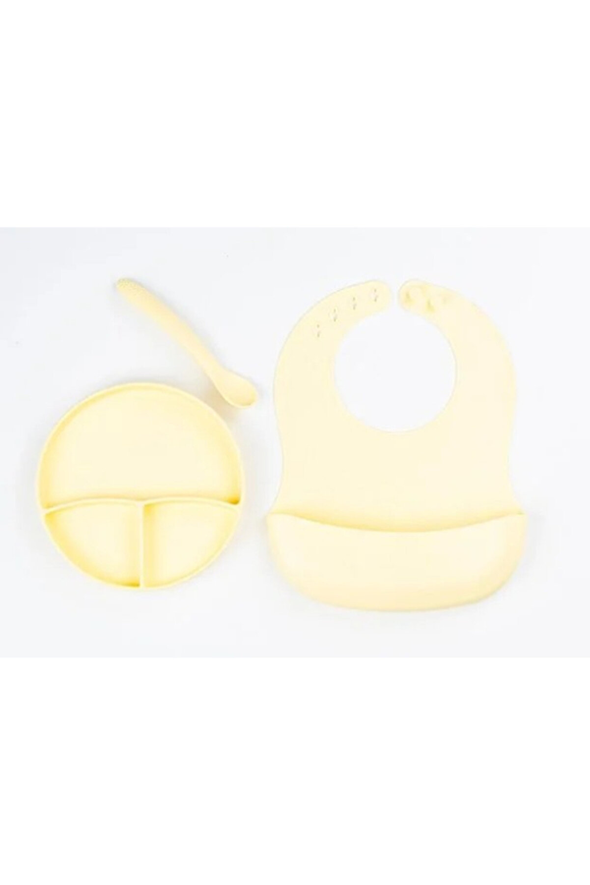 artlab Art Sarı 3 Lü Silikon Yemek Seti - Önlük + Diş Kaşıyıcılı Kaşık + Vakumlu Tabak Lab