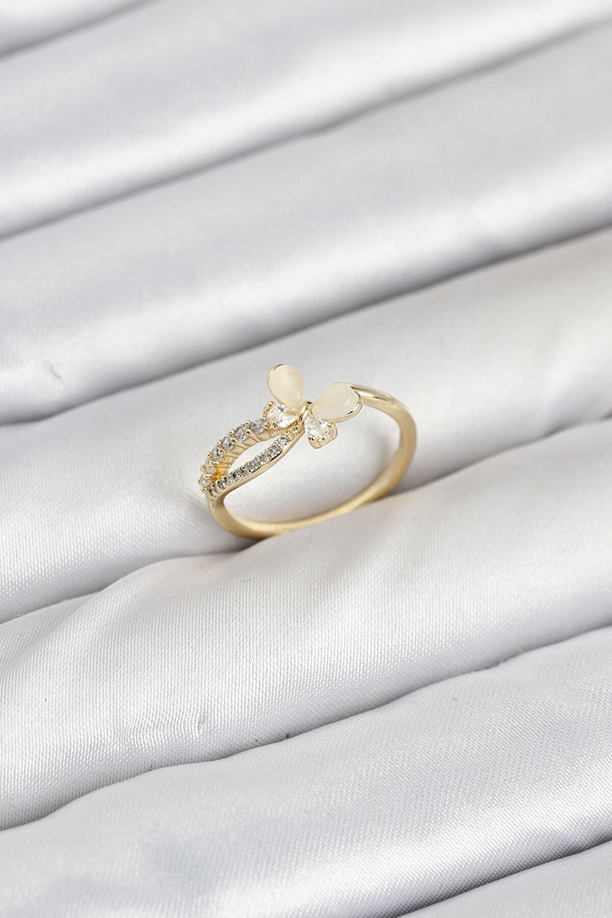 Toptan Bulurum Pirinç Gold Renk Zirkon Taşlı Kadın Yüzük