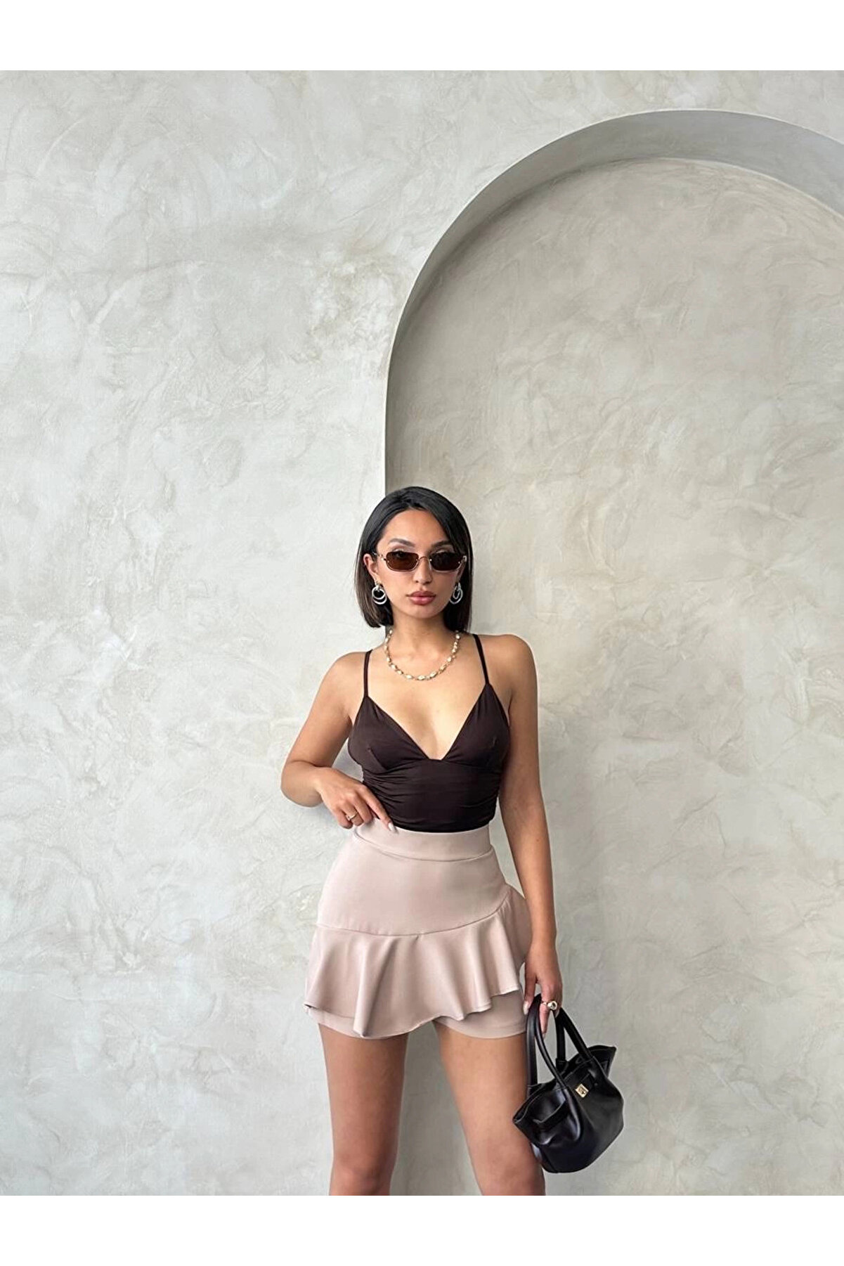 Ymywear Vnlu Fırfırlı Şort Bej S24683