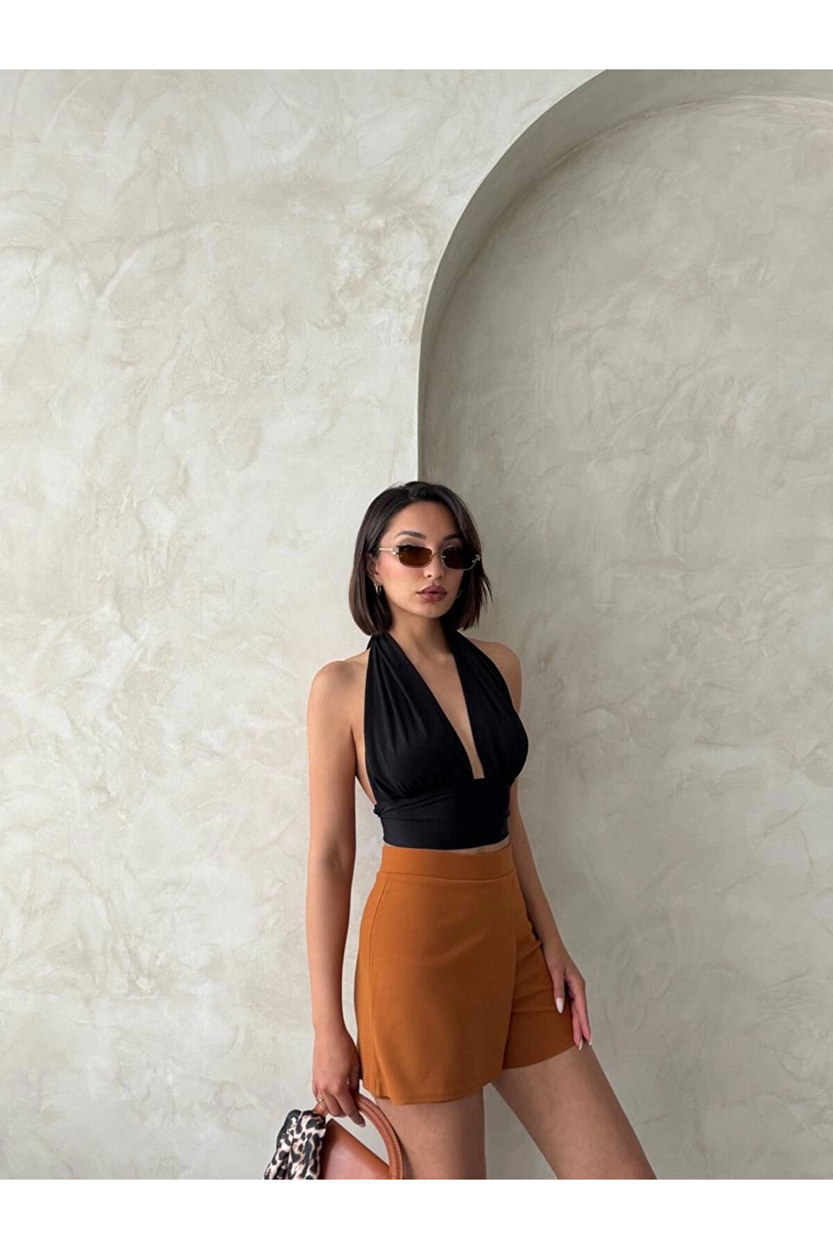 Ymywear Kapaklı Şort Etek Camel S208