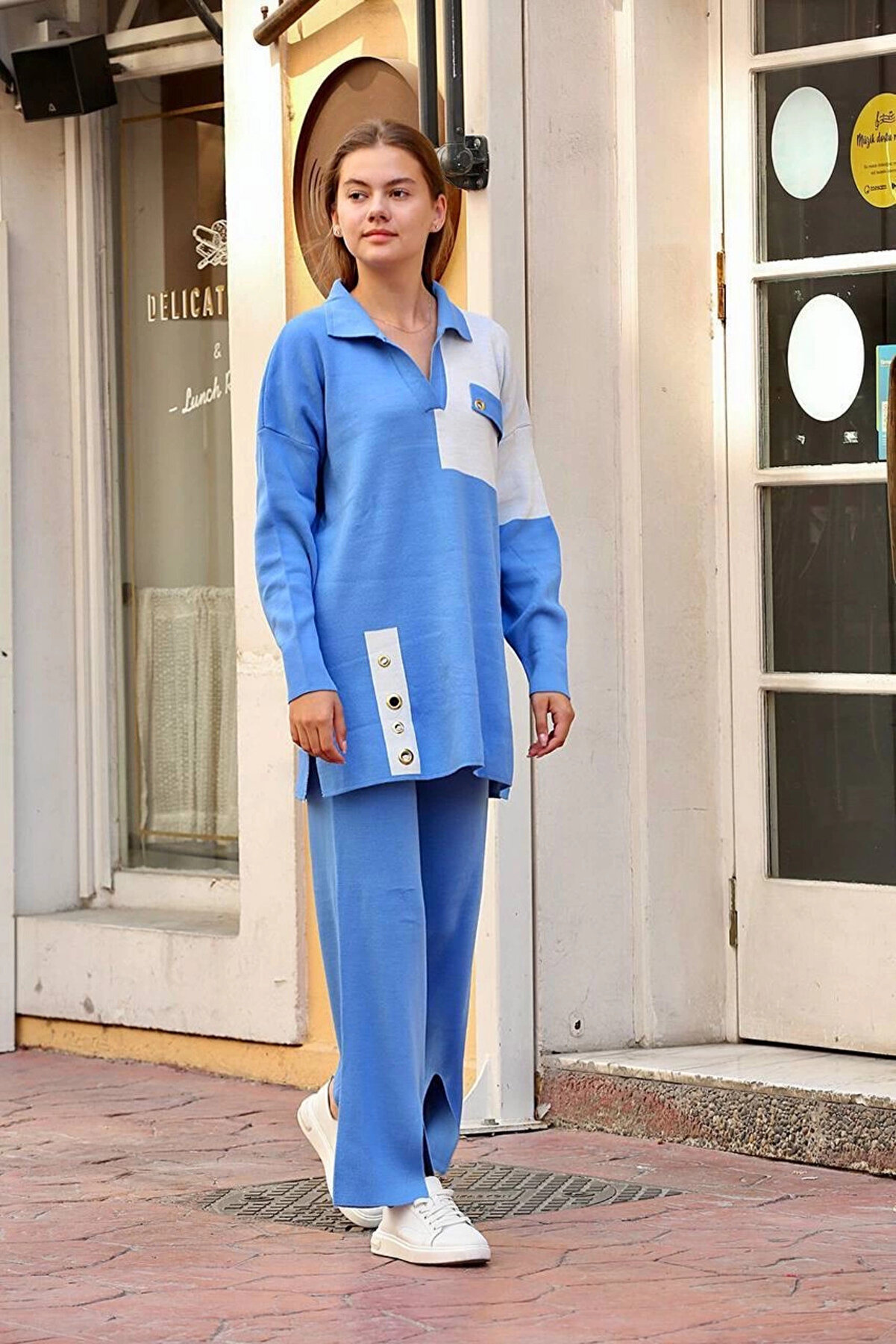 Nuvıraa Kuş G&ouml;z&uuml; Tri̇ko Takım Mavi̇